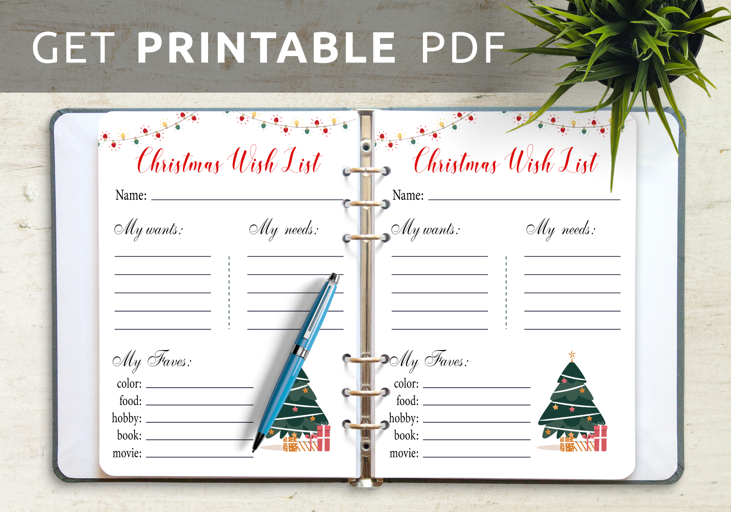 Download Printable White Christmas Wish List Template PDF
