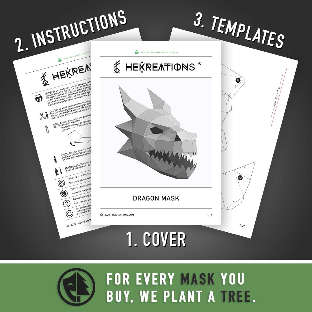 Dragon Mask Printable Template Papercraft PDF Pattern