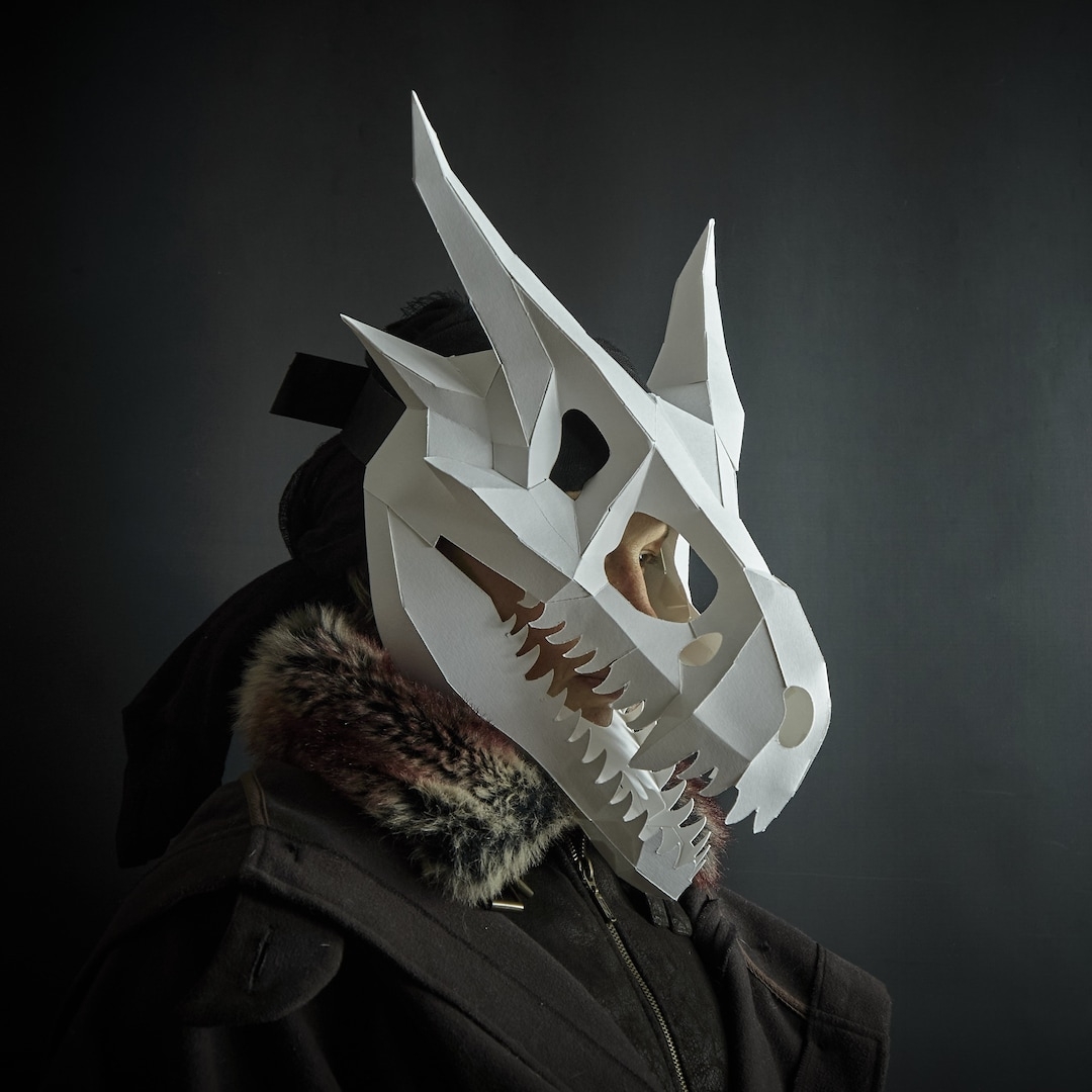 Dragon Skull Papercraft Mask Template 3D Low Poly Paper Mask Unique Original DIY Halloween Costume Targaryen Cosplay PDF Pattern Etsy