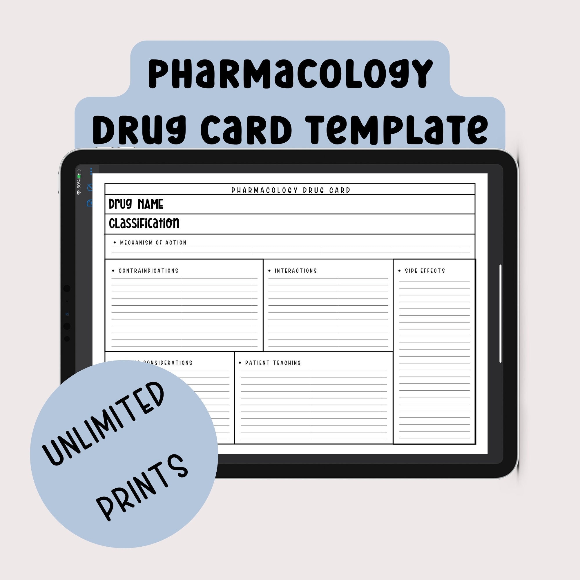 Drug Card Printable Pharmacology Template Nursing School 