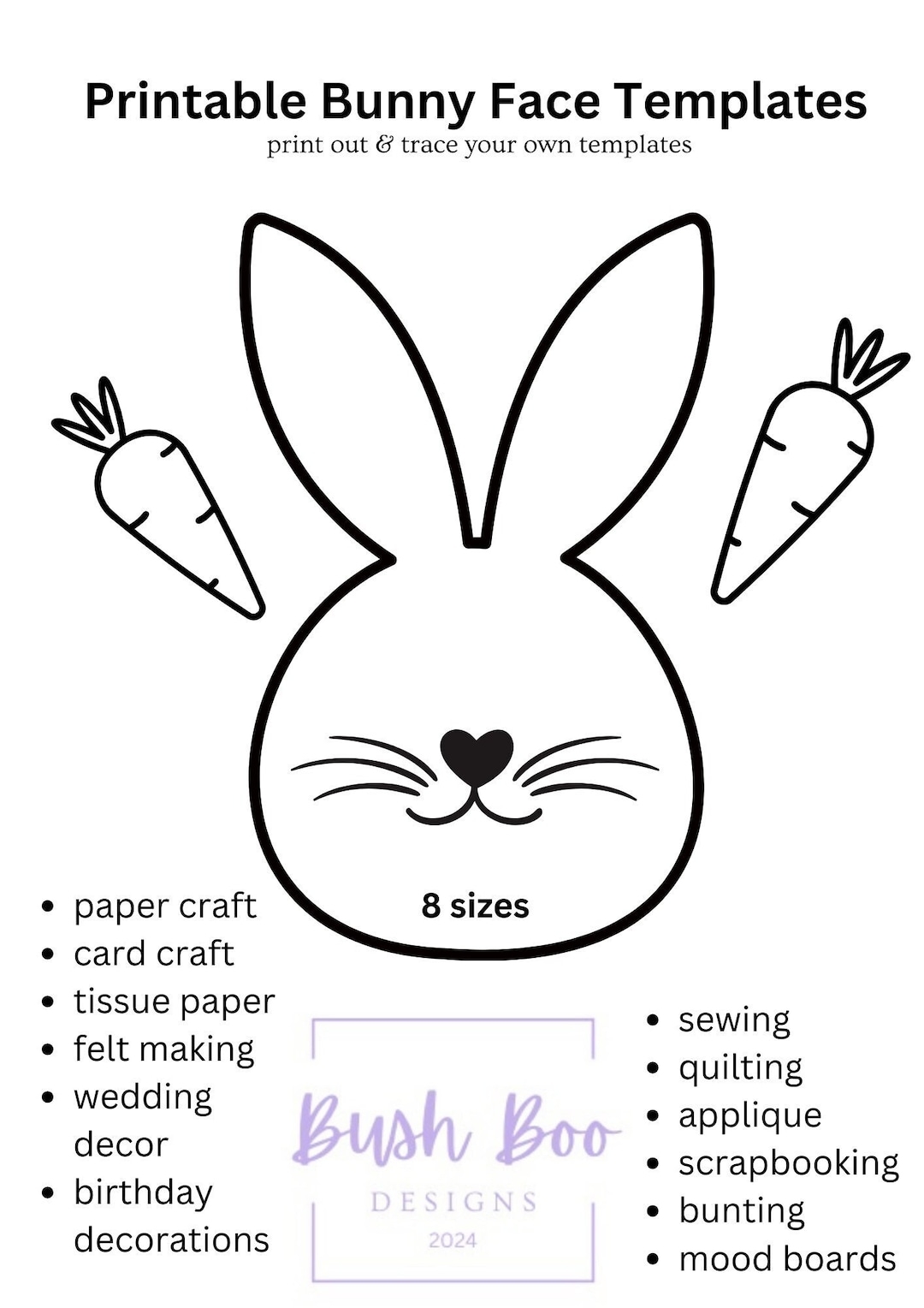 Easter Bunny Face Templates Print Out 4 Page Bunny Face Template Papercraft Project INSTANT PDF Download Easter Project Kids Craft Activity Etsy