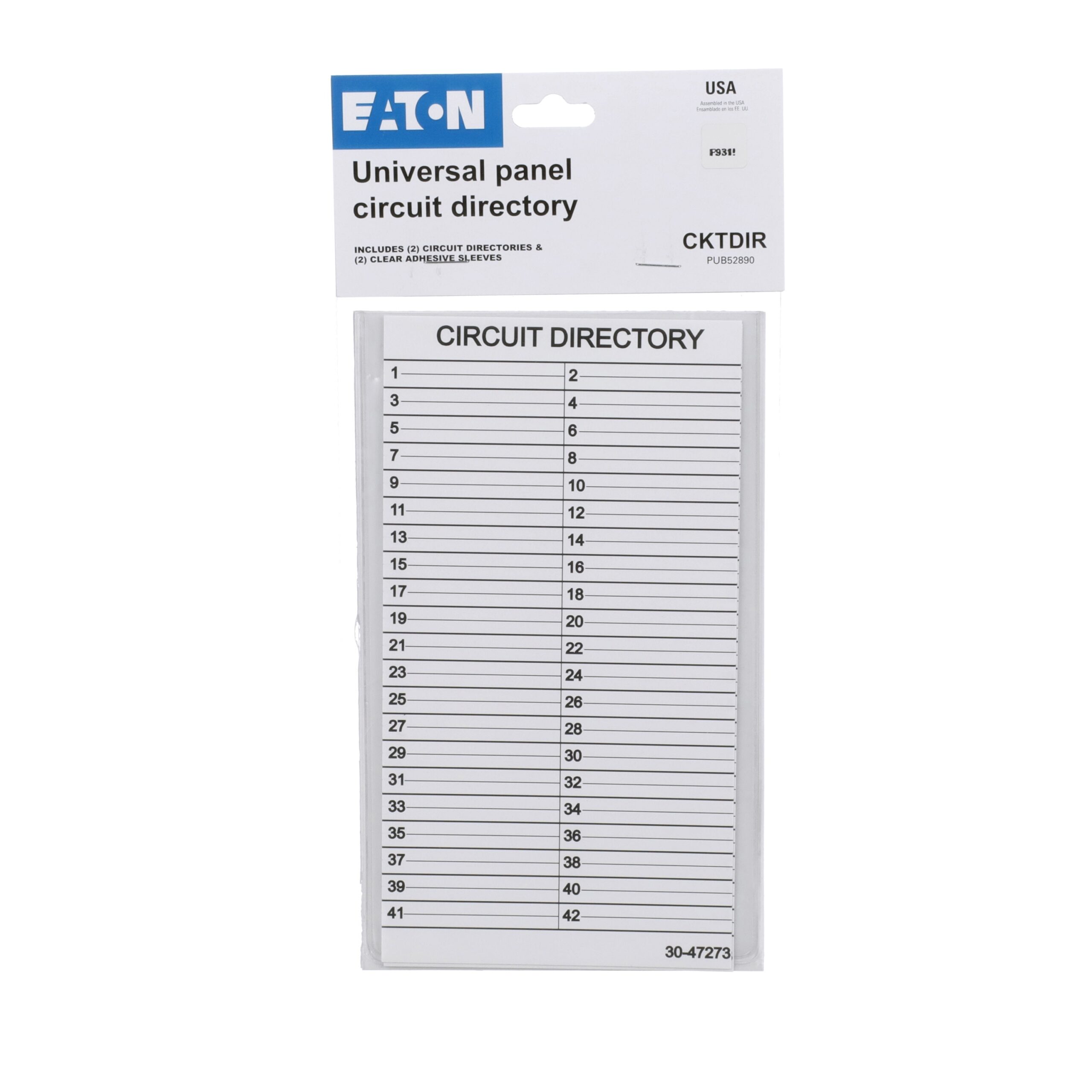 Eaton 4 in Panel Circuit Directory