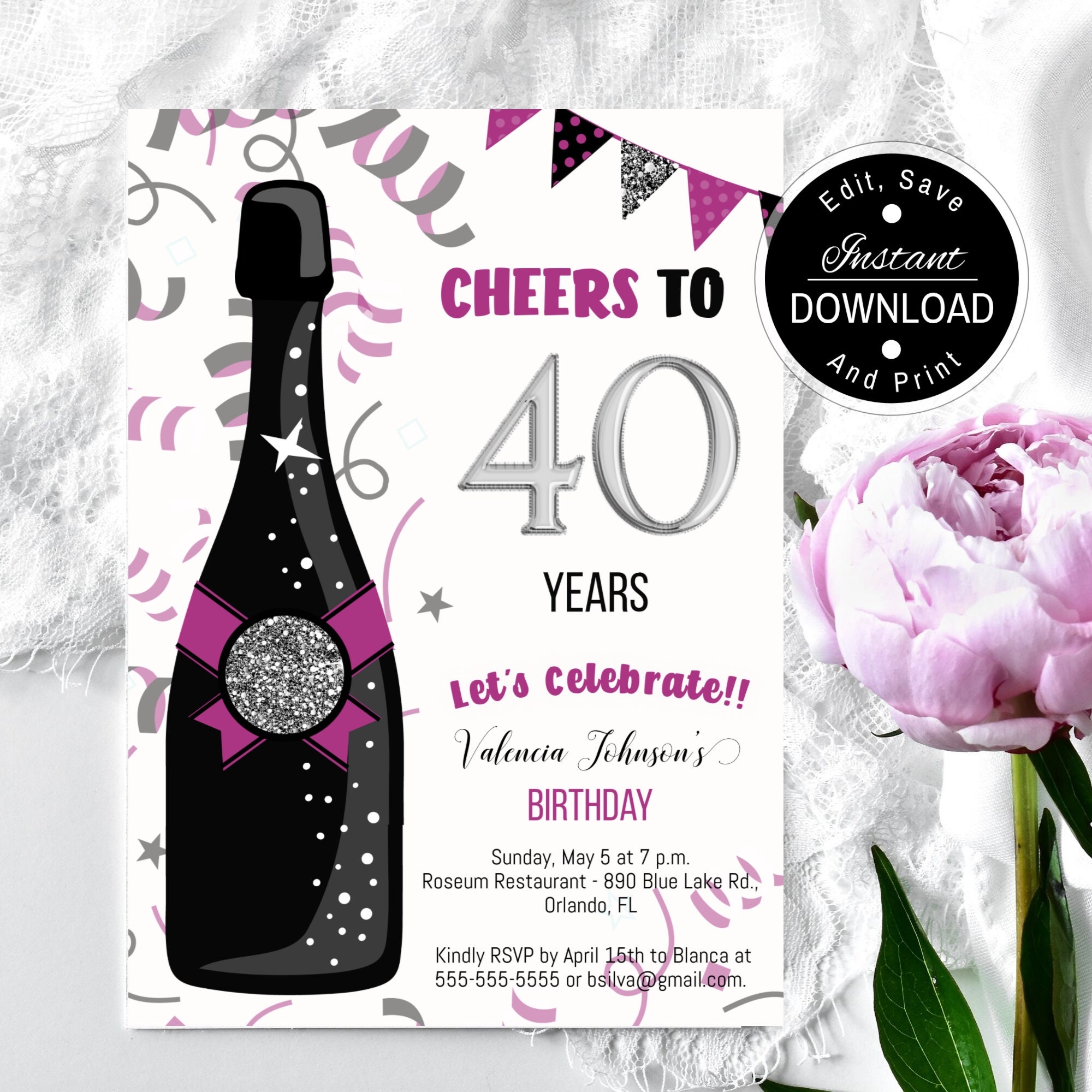 Free Printable 40th Birthday Invitations Templates