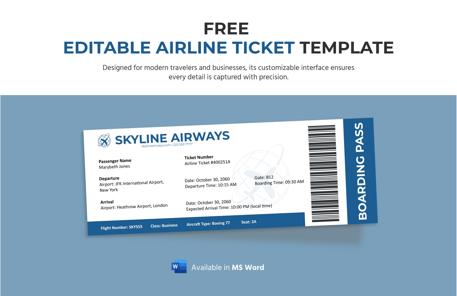 Customizable Free Printable Airline Ticket Template Customizable Free Printable Airline Ticket Template