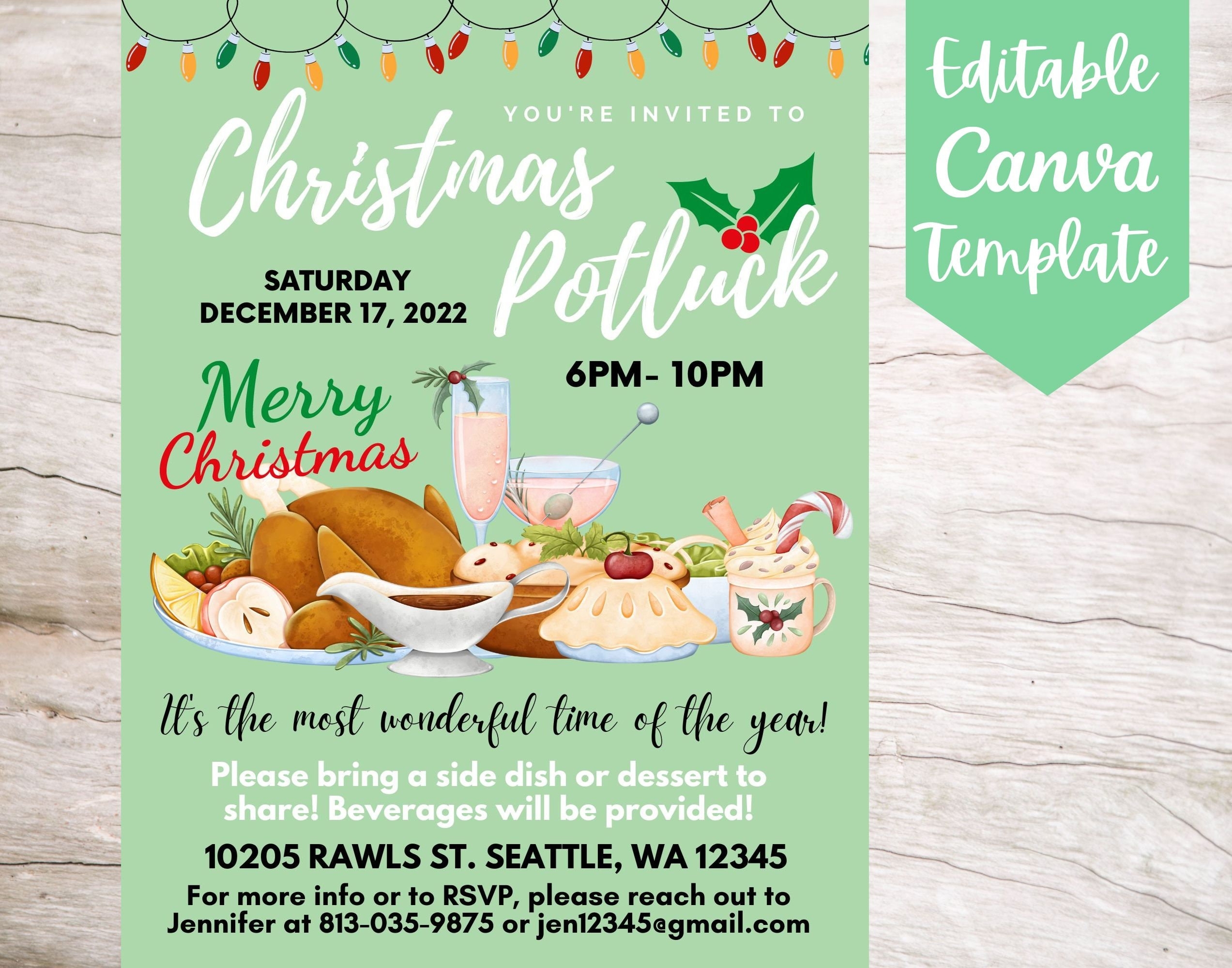 EDITABLE And Printable Christmas Potluck Invitation Flyer Template 