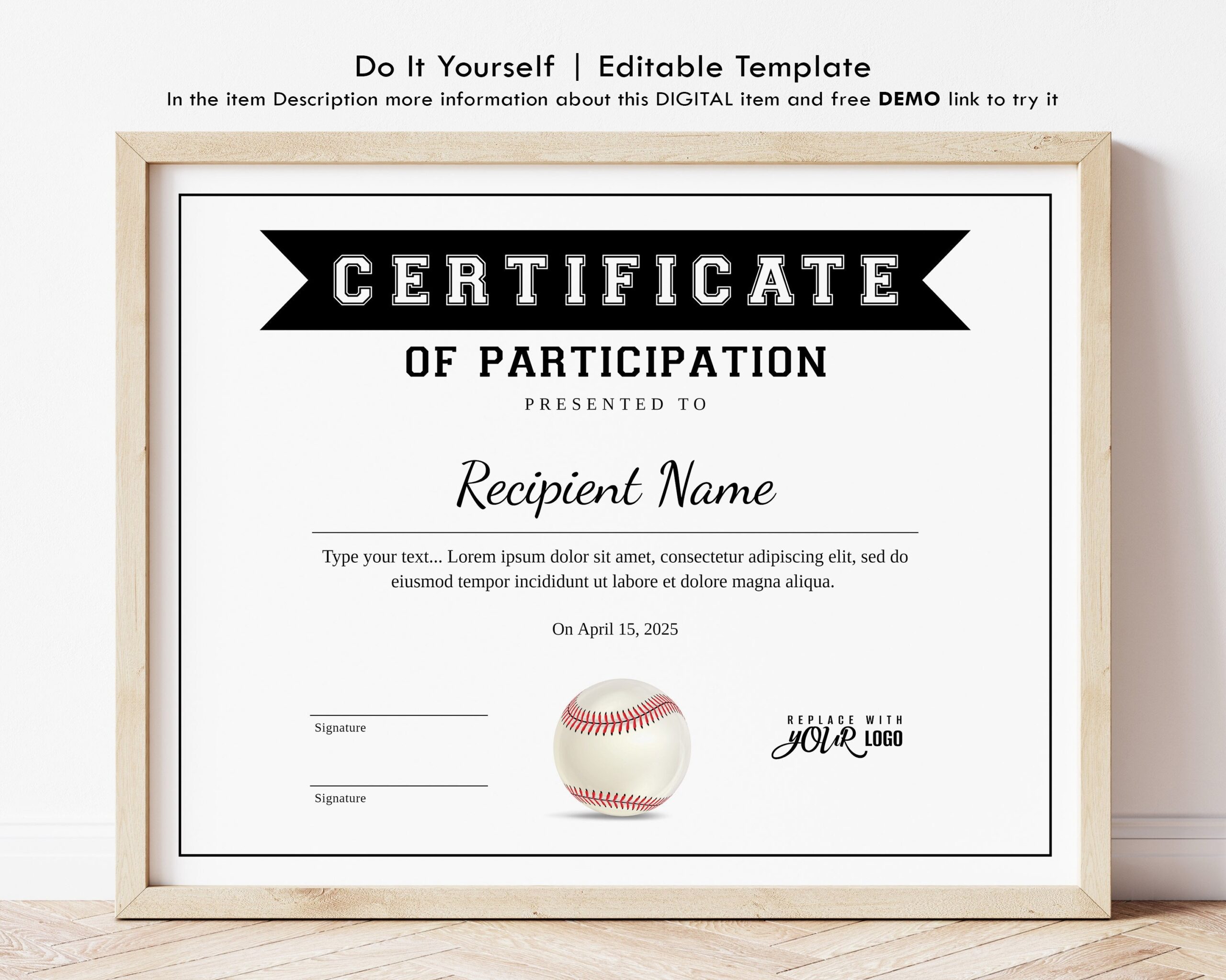 EDITABLE Baseball Certificate Template Baseball Award Certificate Of Participation Printable Sports Certificates Instant Download Jet082 Etsy