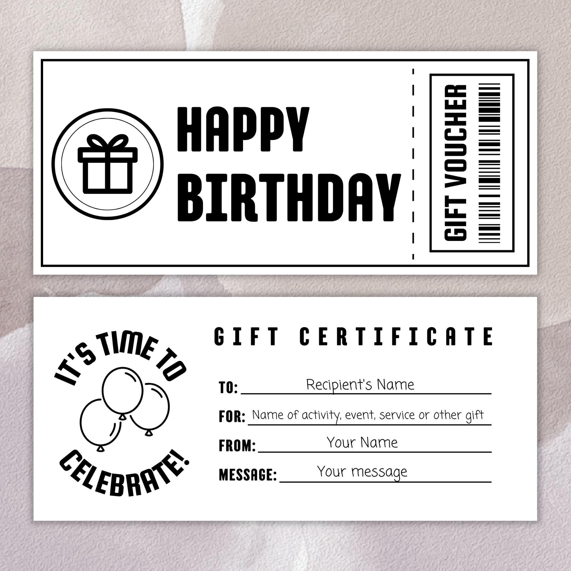 Editable Black And White Birthday Voucher Template Printable 