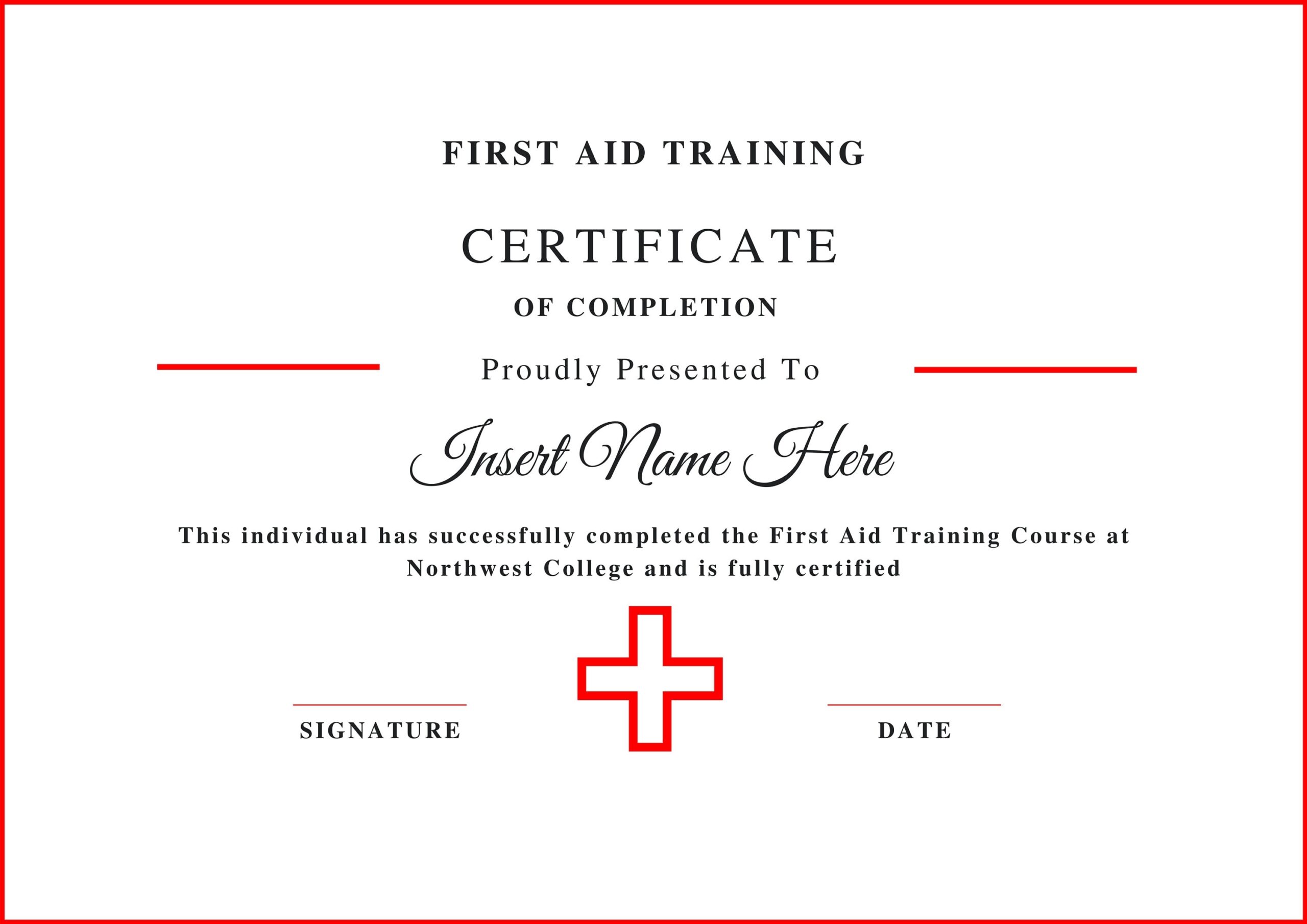 Editable Certificate Of Completion First Aid Training Certificate Template Printable Course Completion Certificate CPR Certificate CPR