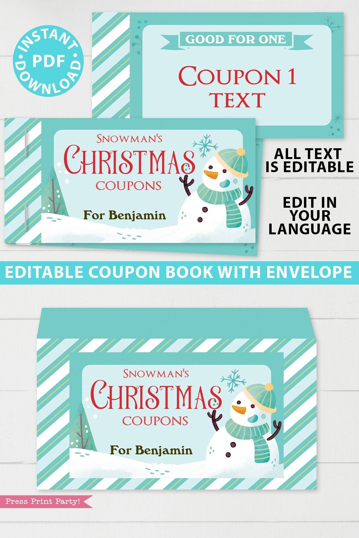 EDITABLE Christmas Coupon Book Printable Template From Santa Gift Idea Editable Blank Coupons Last Minute Gift For Kids INSTANT DOWNLOAD Etsy