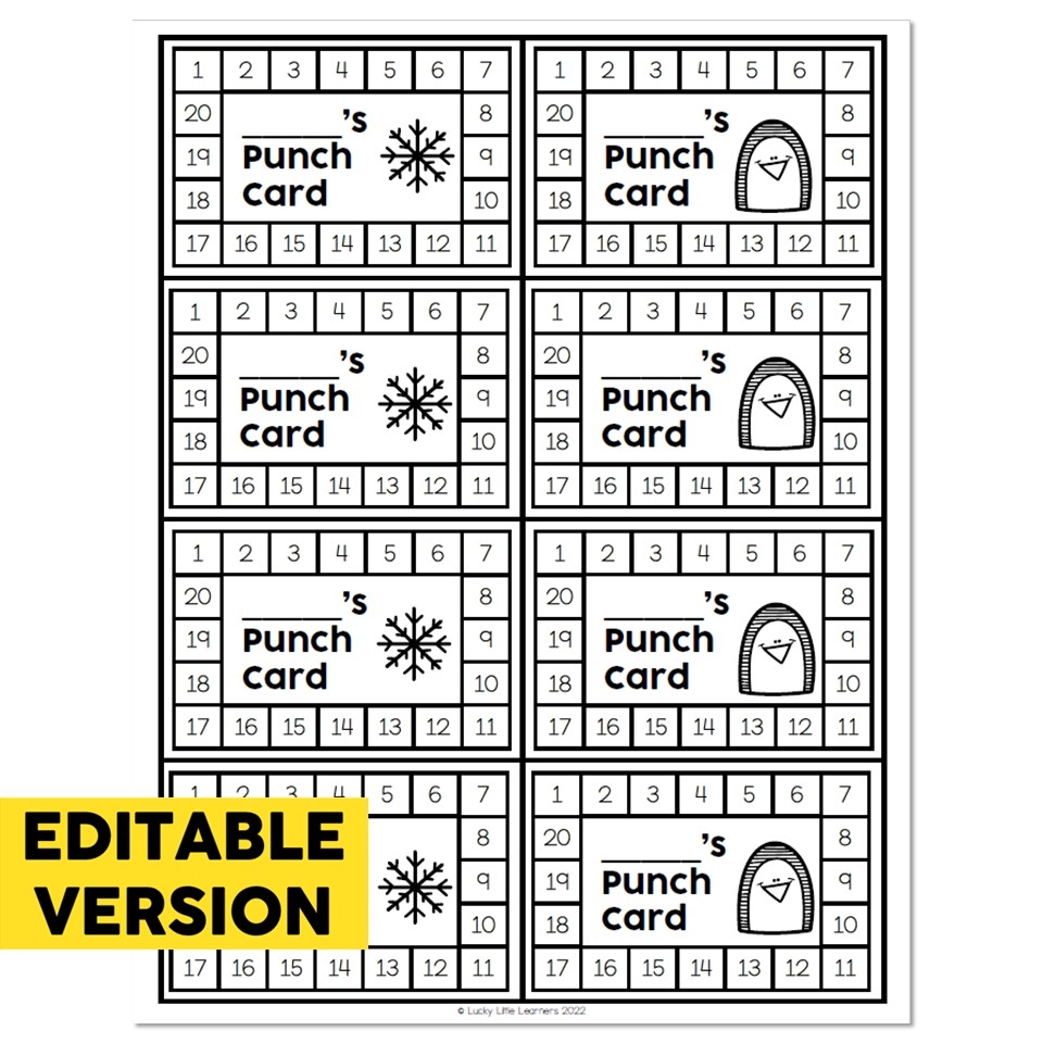 Editable Free Printable Punch Card Template