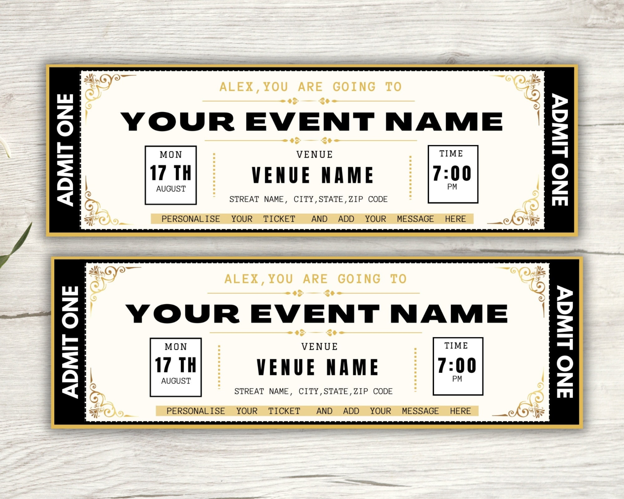 Editable Event Ticket Template Printable Ticket Gift Ticket