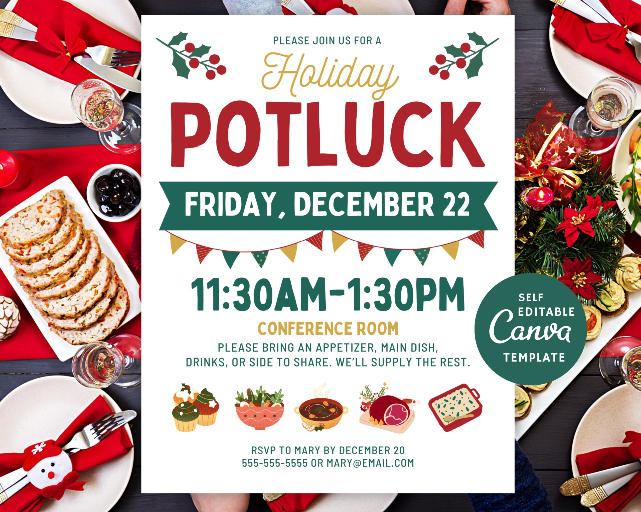 Editable Holiday Potluck Flyer Christmas Work Potluck Party Canva 