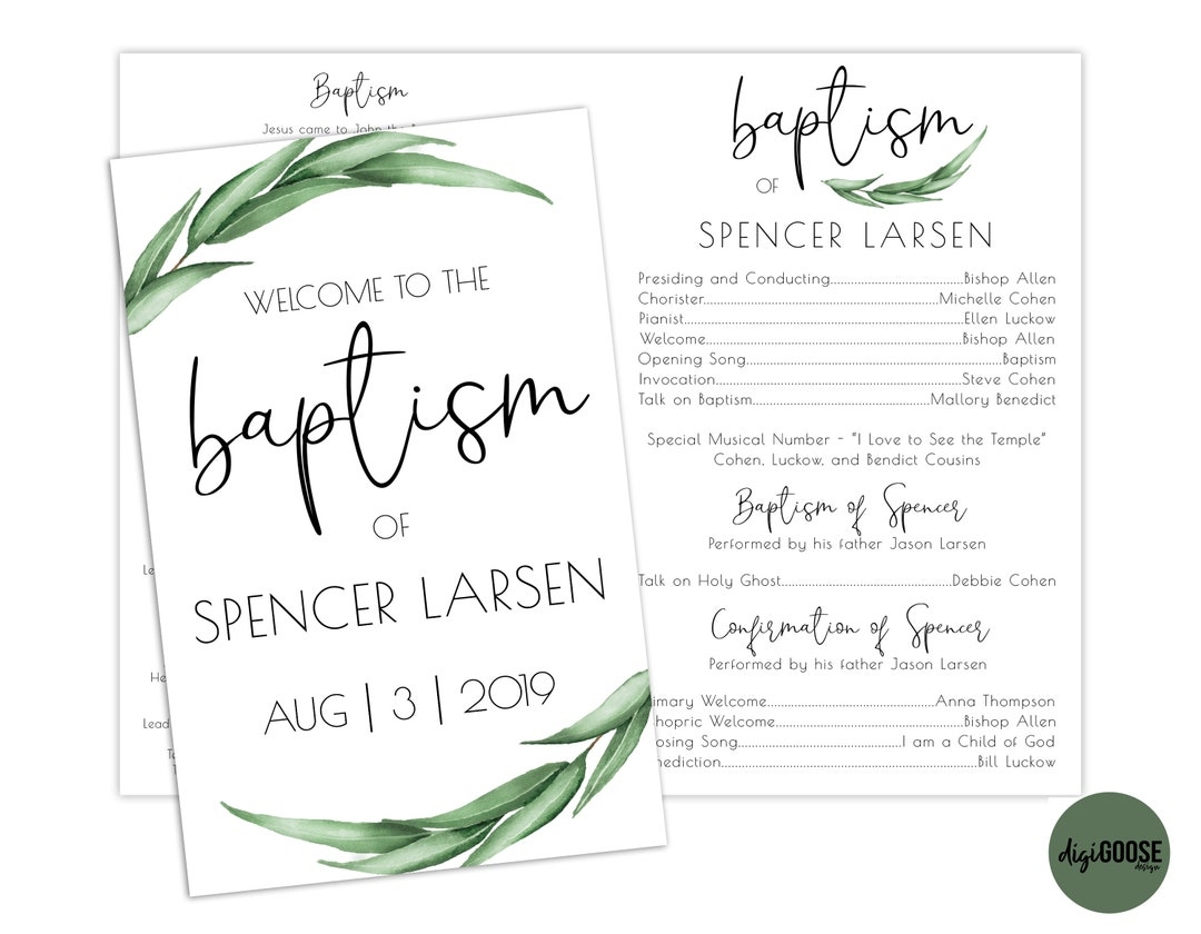 EDITABLE LDS Baptism Program Template Printable Baptism Program Lds Boy Baptism Lds Baptism DIY Editable Template Neutral Greenery Etsy