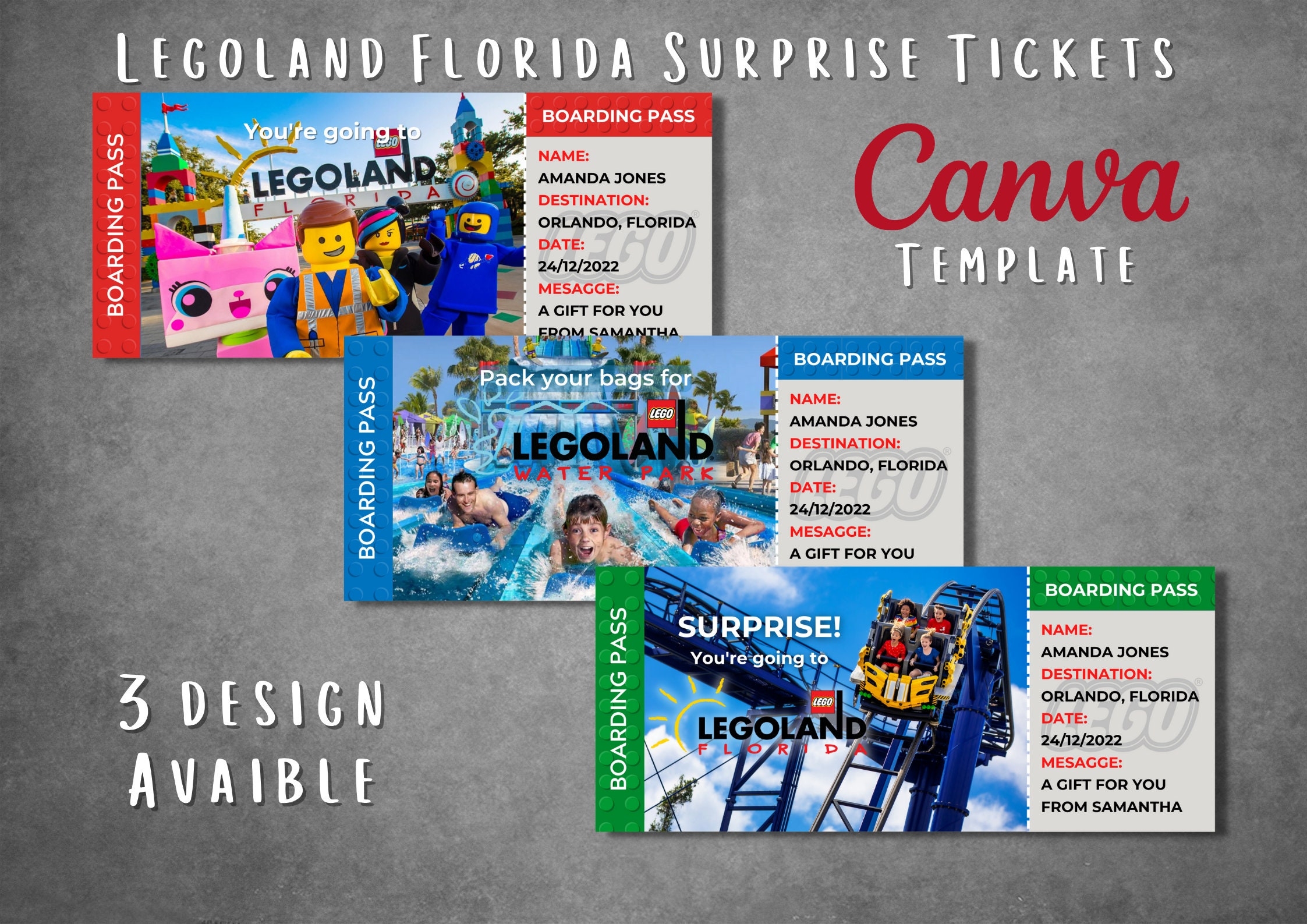 Editable Legoland Florida Surprise Ticket Template Printable 