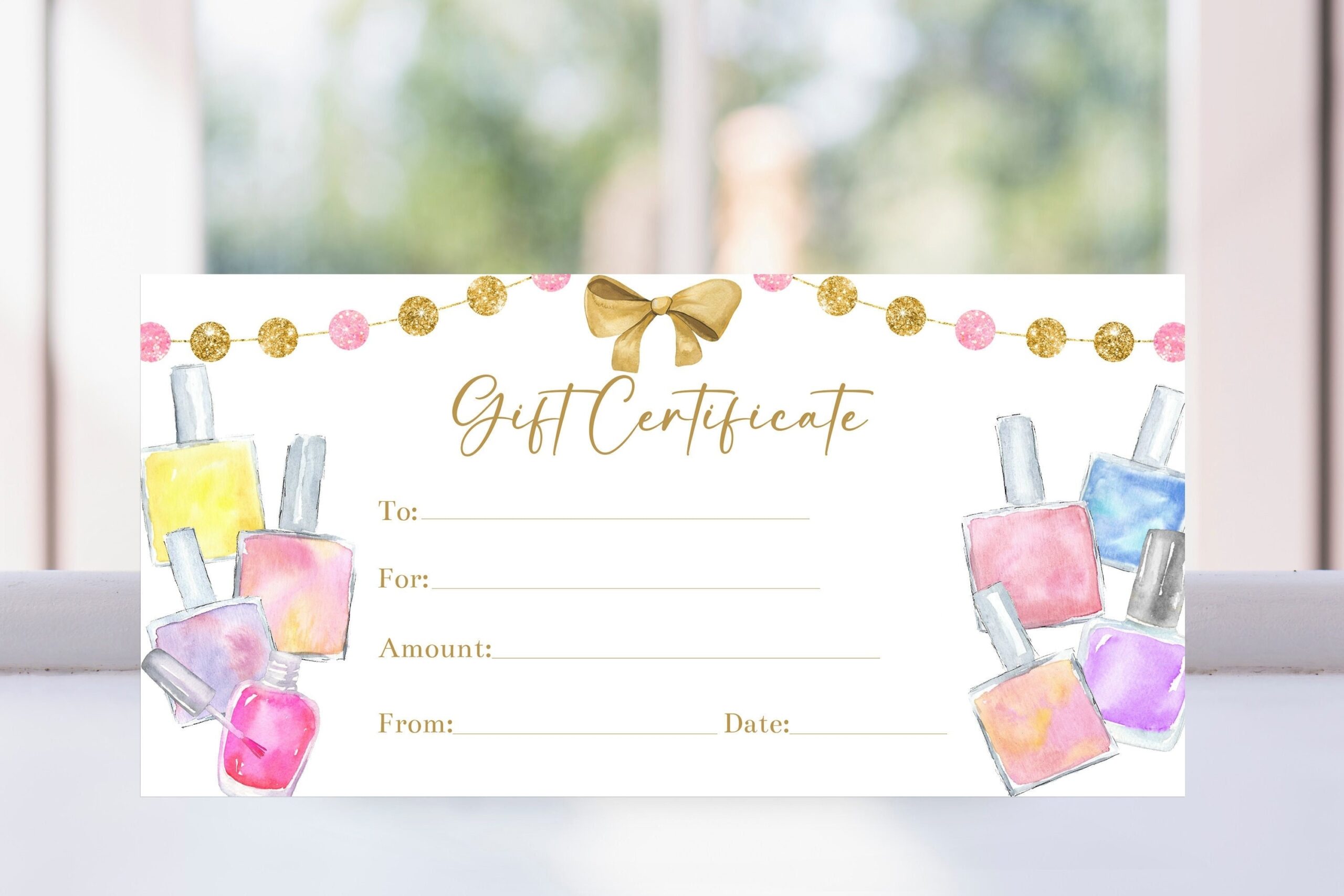 Editable Manicure Gift Certificate Voucher Template Pink And Gold Worksheets Library