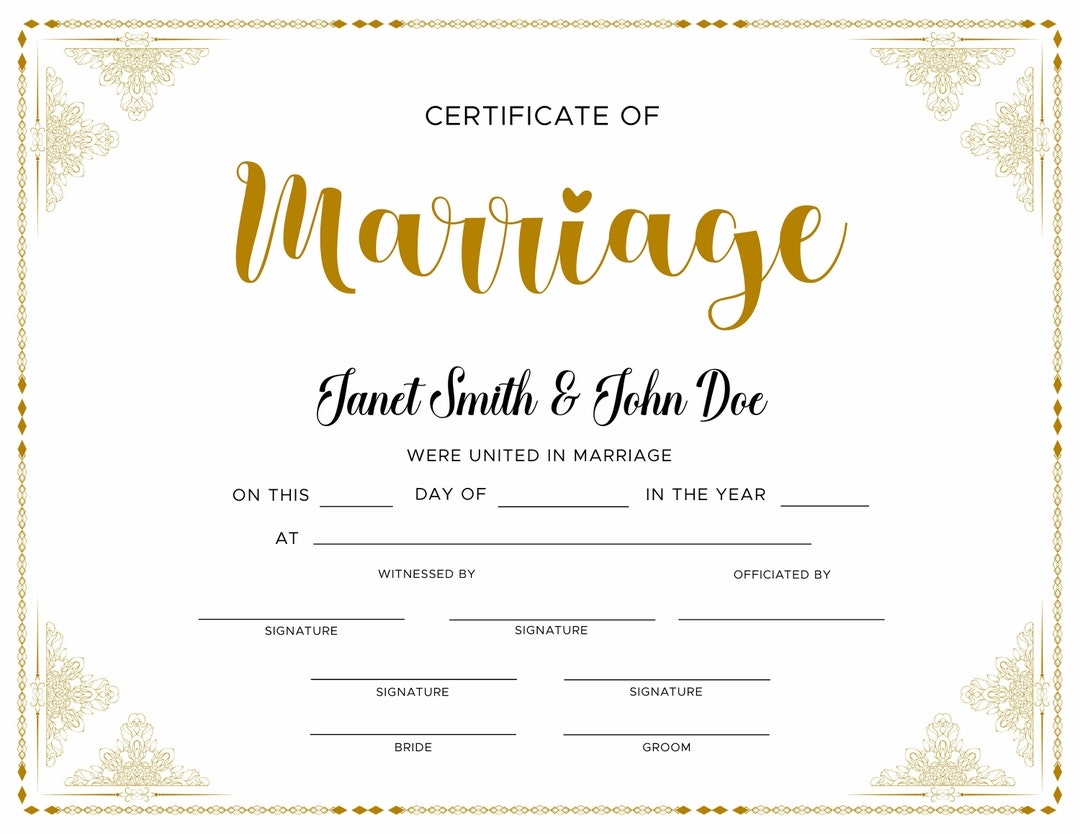 Editable Marriage Certificate Editable Printable Wedding Certificate Template Elegant Certificate Of Marriage Etsy