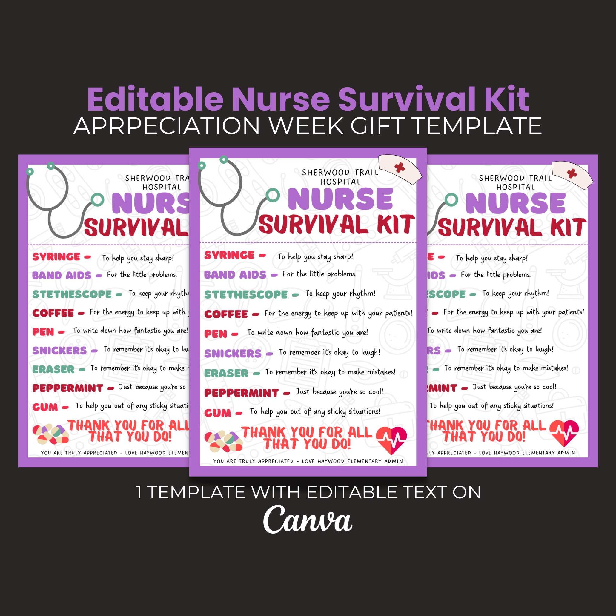 Editable Nurse Survival Kit Team Survival Kit Printable Template Bundle Registered Nurse Appreciation Gift For Nursing Students Etsy