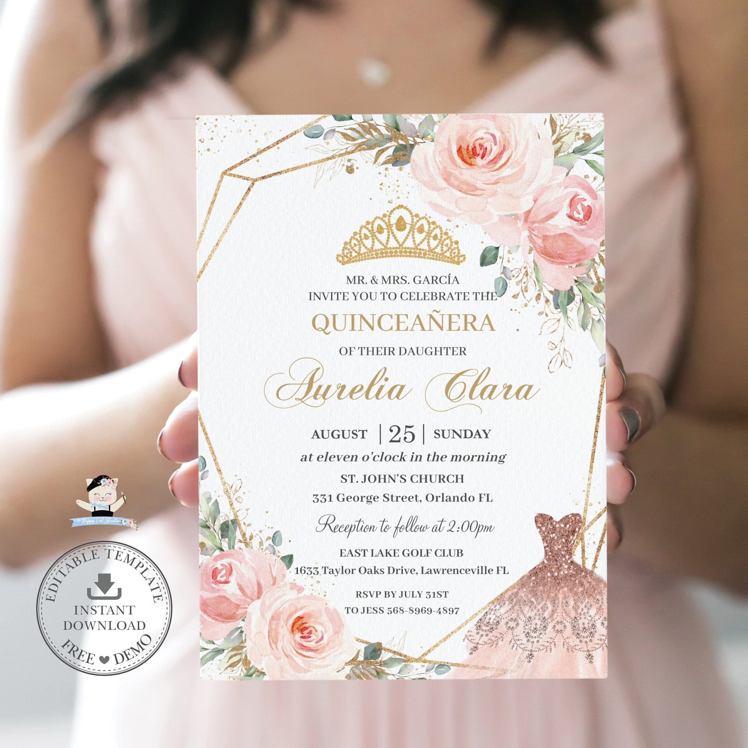 EDITABLE TEMPLATE Quinceanera Mis Quince Anos Chic Blush Pink 