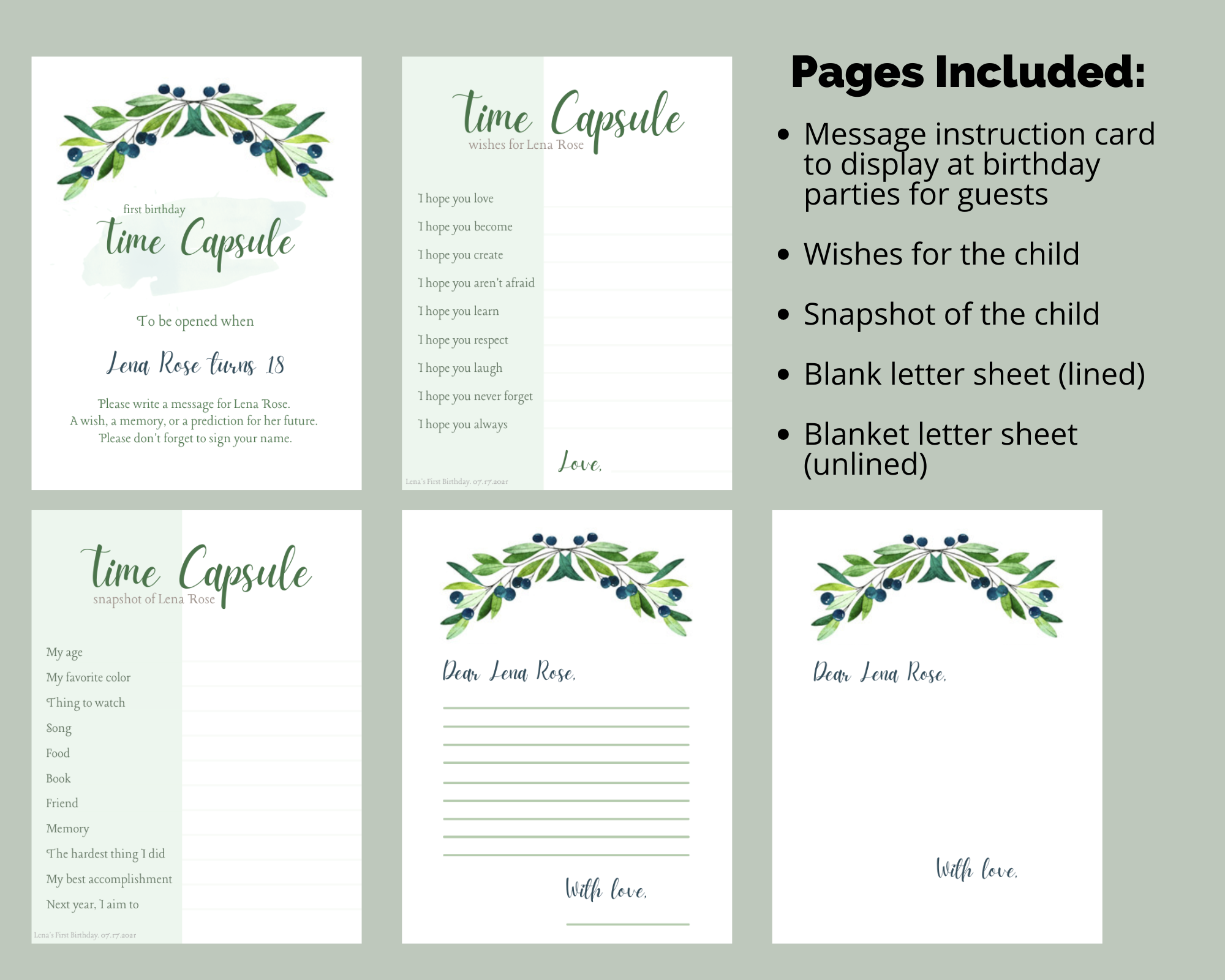 Editable Time Capsule Template First Birthday Party Printables Sweet Softies