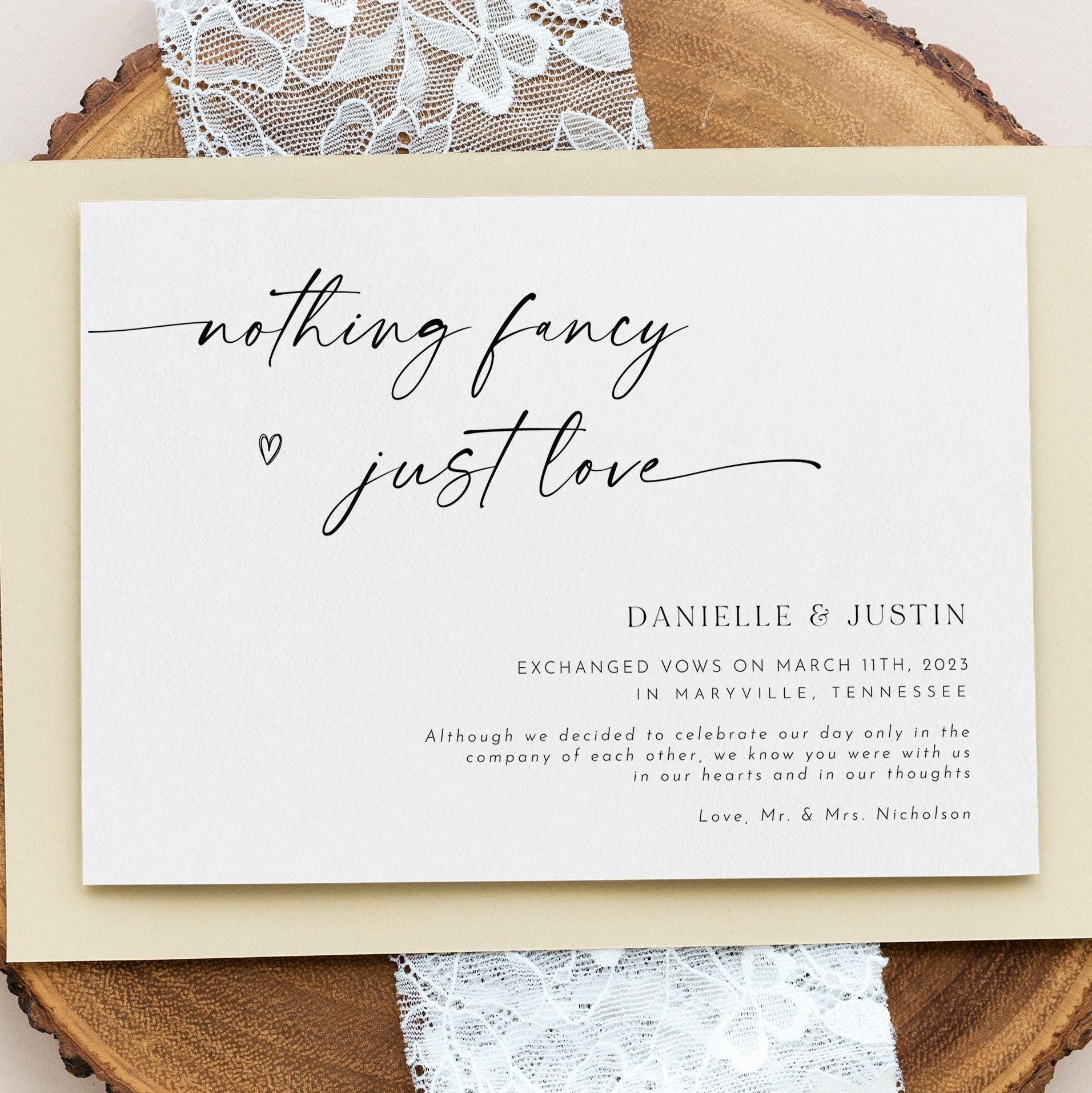 Elopement Announcement Template Printable Wedding Announcement Marriage Announcement Editable Template Nothing Fancy Just Love AD18 Etsy