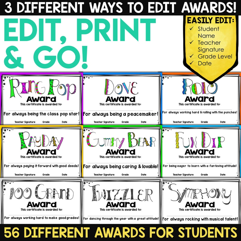 End Of The Year Awards Certificates Candy Bar Classroom Student End Of The Year Awards Certificates Candy Bar Classroom Student