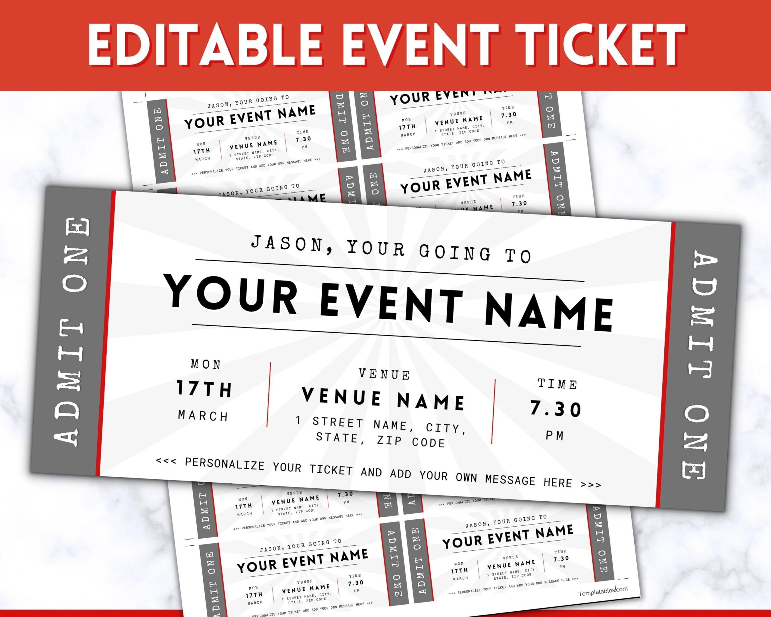 Event Ticket Editable Template Perfect Gift For Special Occasions Worksheets Library