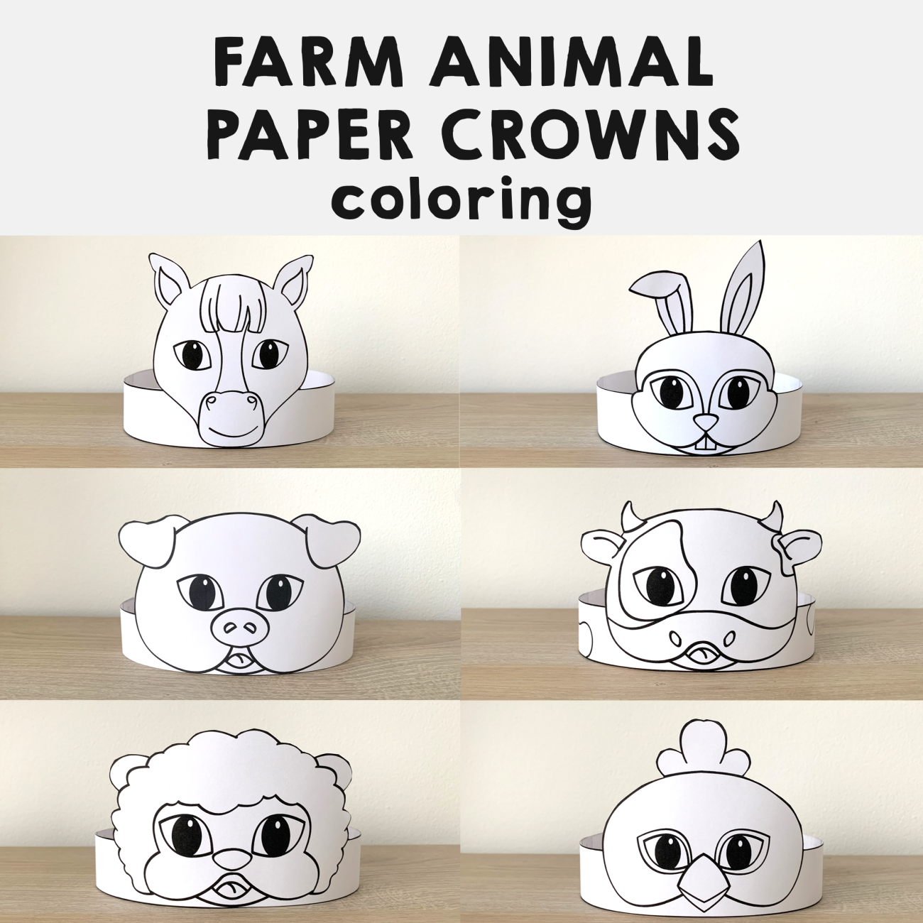 Farm Animals Paper Crowns Printable Coloring Craft Activity Farm Animals Paper Crowns Printable Coloring Craft Activity