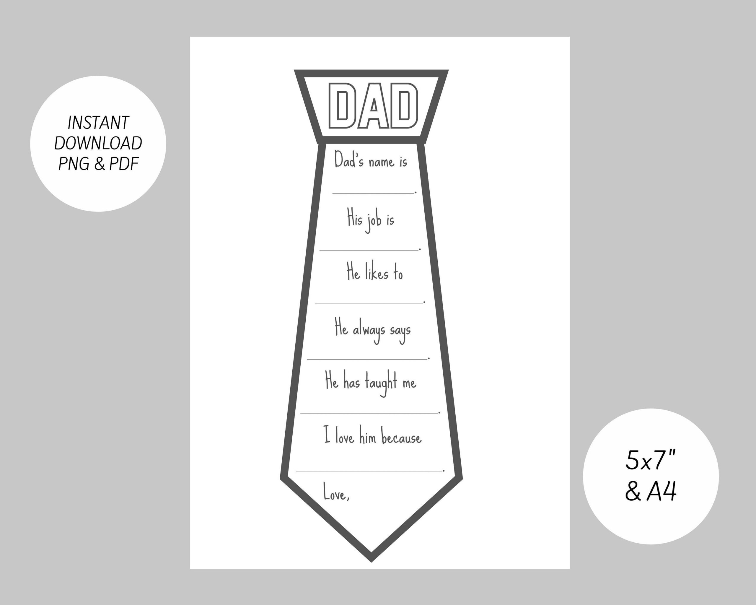 Father s Day Printable All About My Dad Tie Etsy