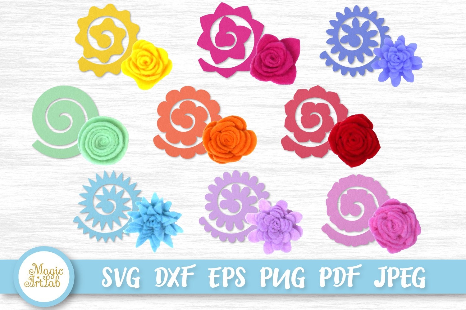 Felt Flowers Svg Rolled Flower Svg No Sew Felt Flower Set
