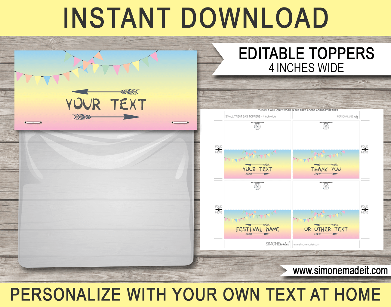 Festival Themed Party Favor Bag Toppers Template Pastel Colors Festival Themed Party Favor Bag Toppers Template Pastel Colors