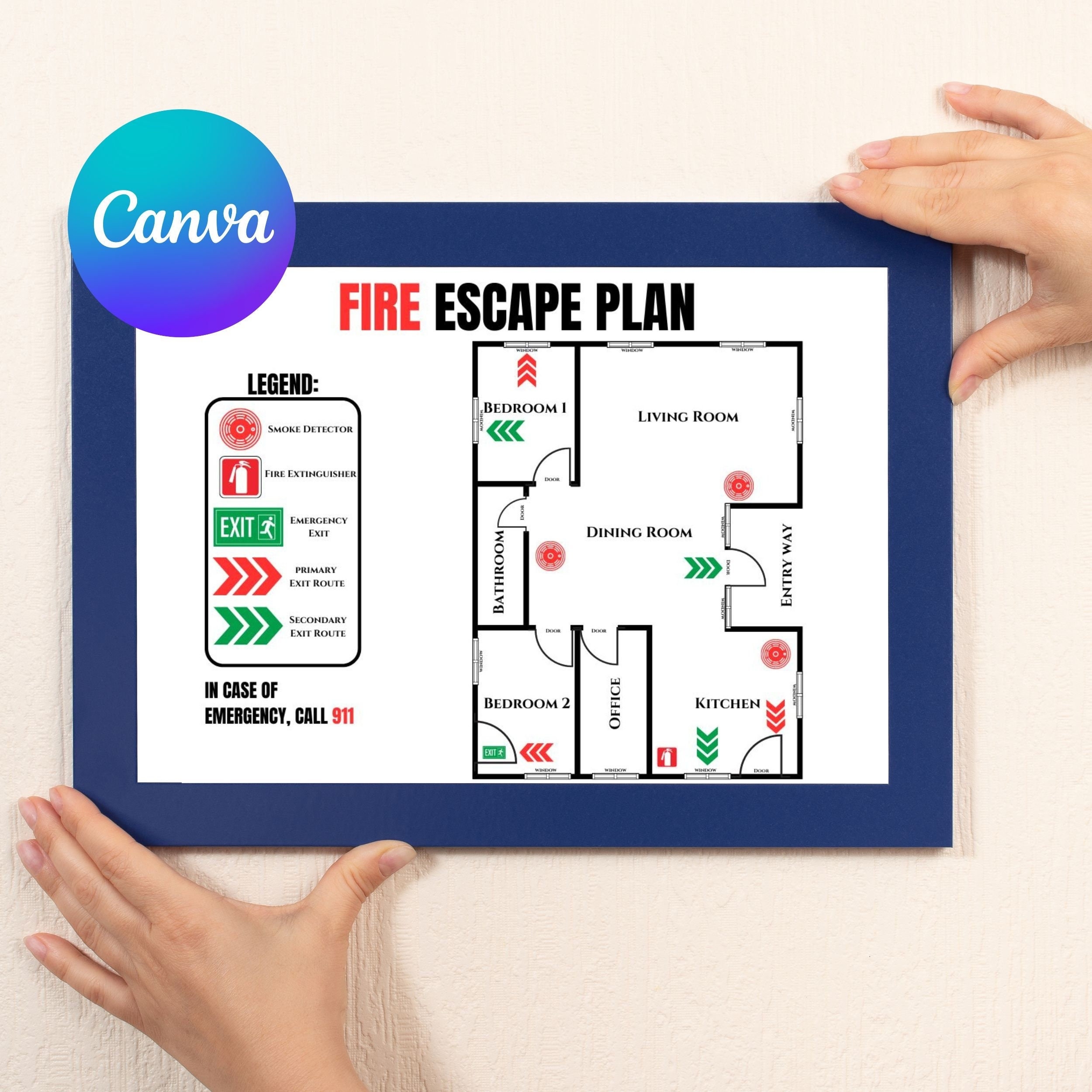 Fire Escape Plan For Children Fire Safety Escape Route Customizable Emergency Exit Fire Escape For Airbnb Fire Safety VRBO Rental Properties Etsy