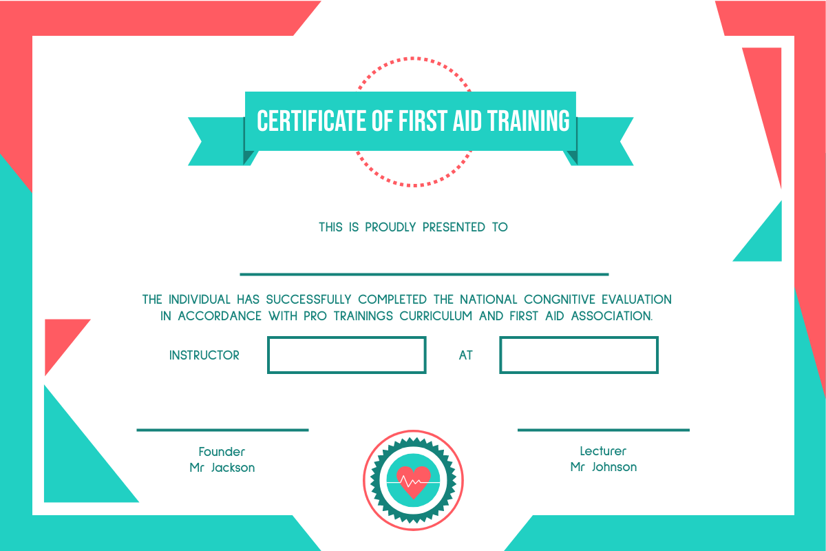 First Aid Training Certificate Certificate Template