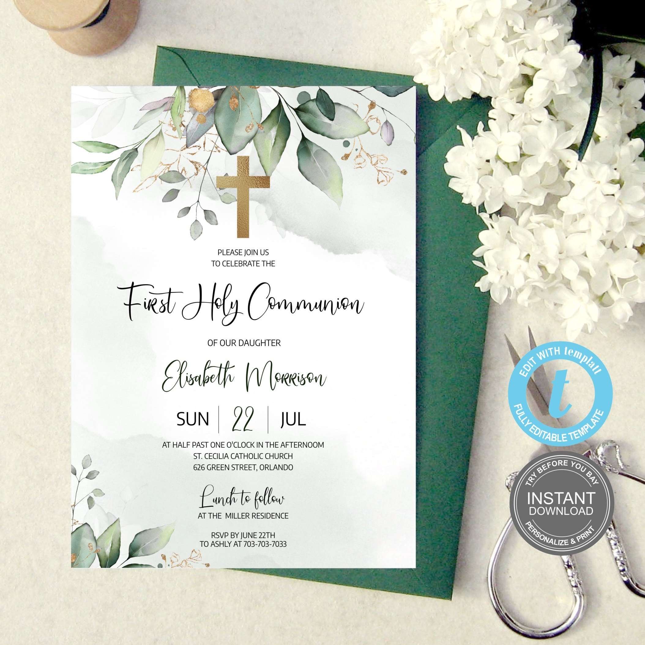 First Communion Invitation Template Instant Download Printable First Holy Communion Invitation Editable Invitation Templett Baptism E334 Etsy