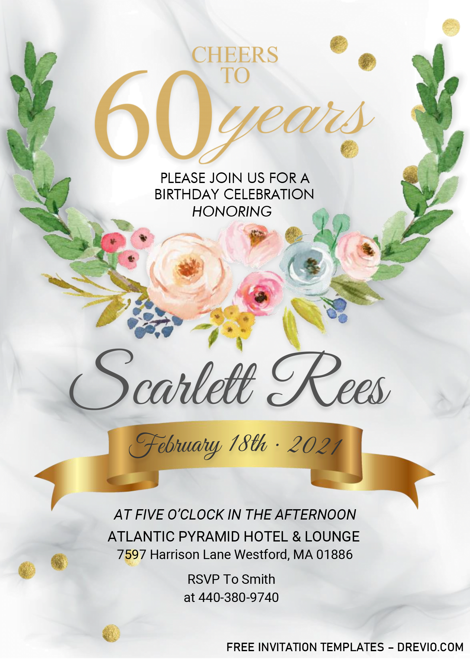 Floral 60th Birthday Invitation Templates Editable With MS Word