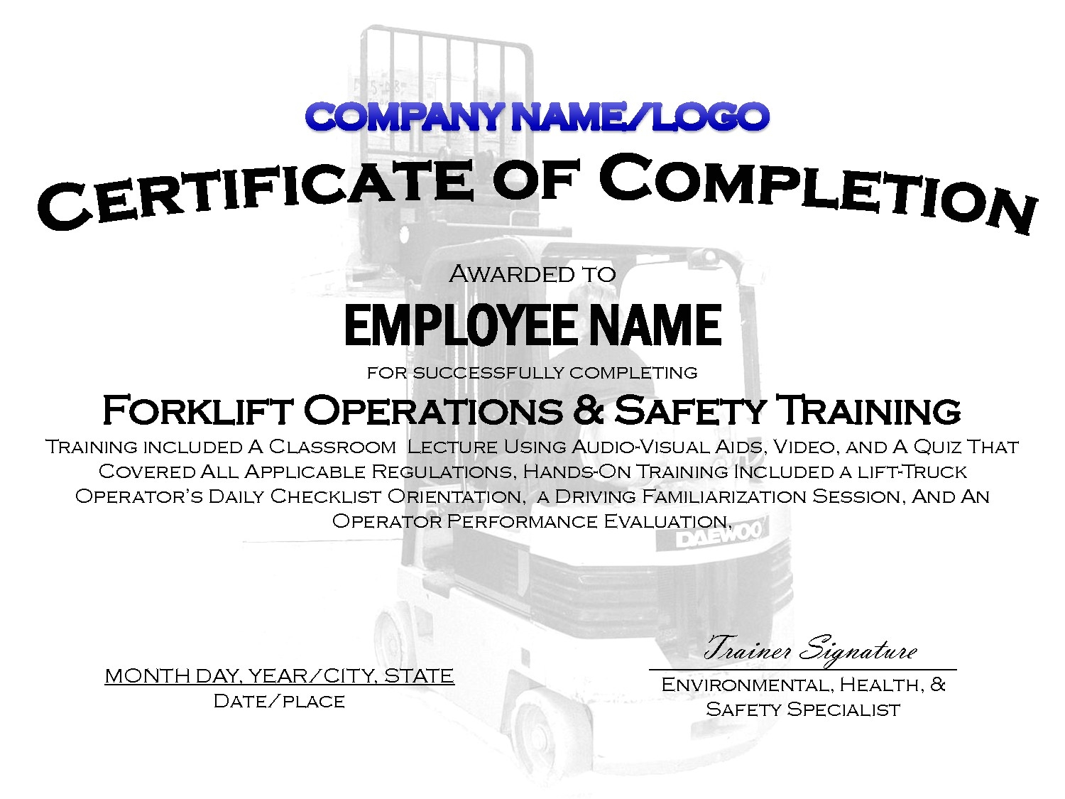 Forklift Certification Certificate Template Ericorinvilpy1974 s Ownd