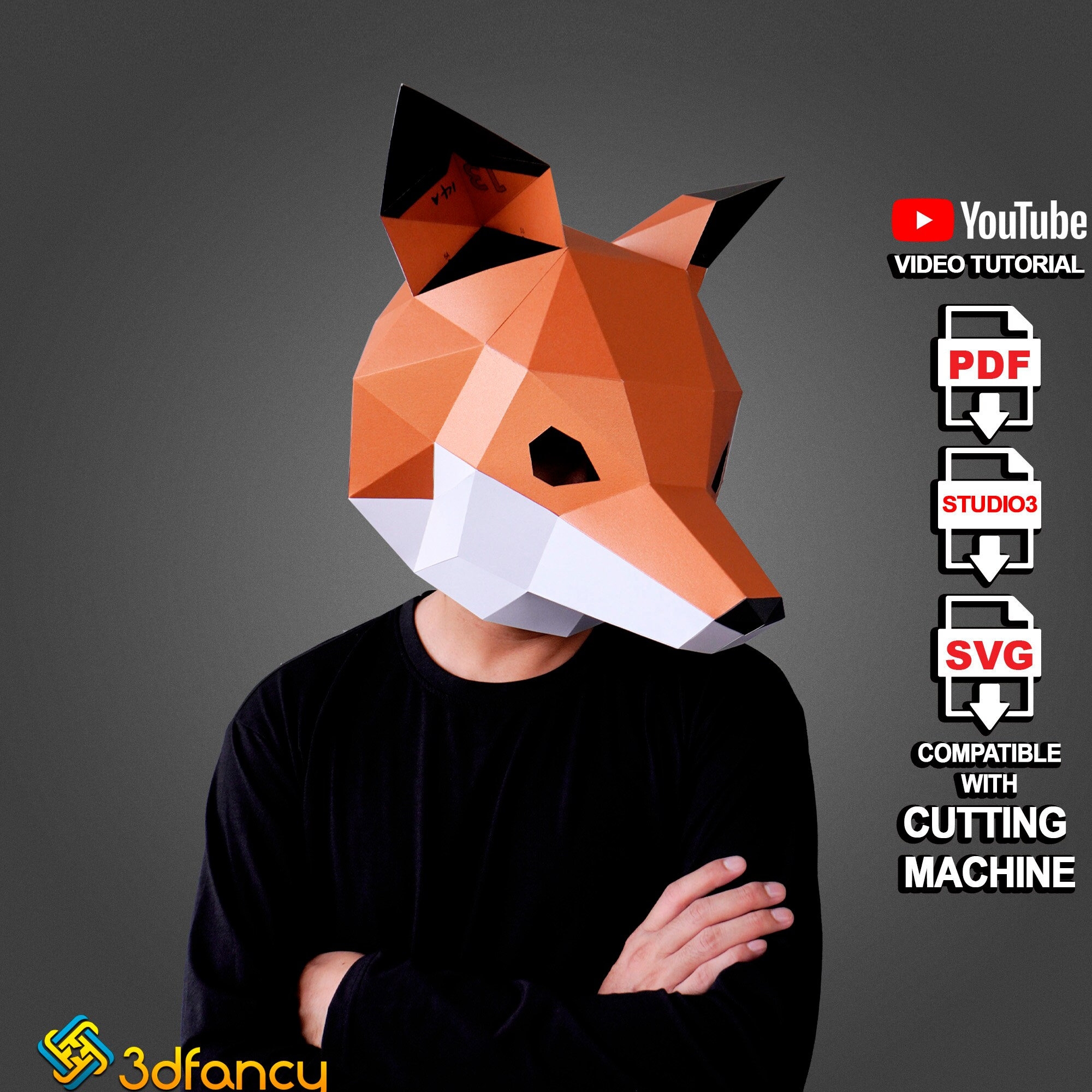 Fox Mask Papercraft PDF SVG Template DIY Printable Animal Mask Instant Pdf Download Low Poly Masks 3d Fox Mask Cricut Etsy