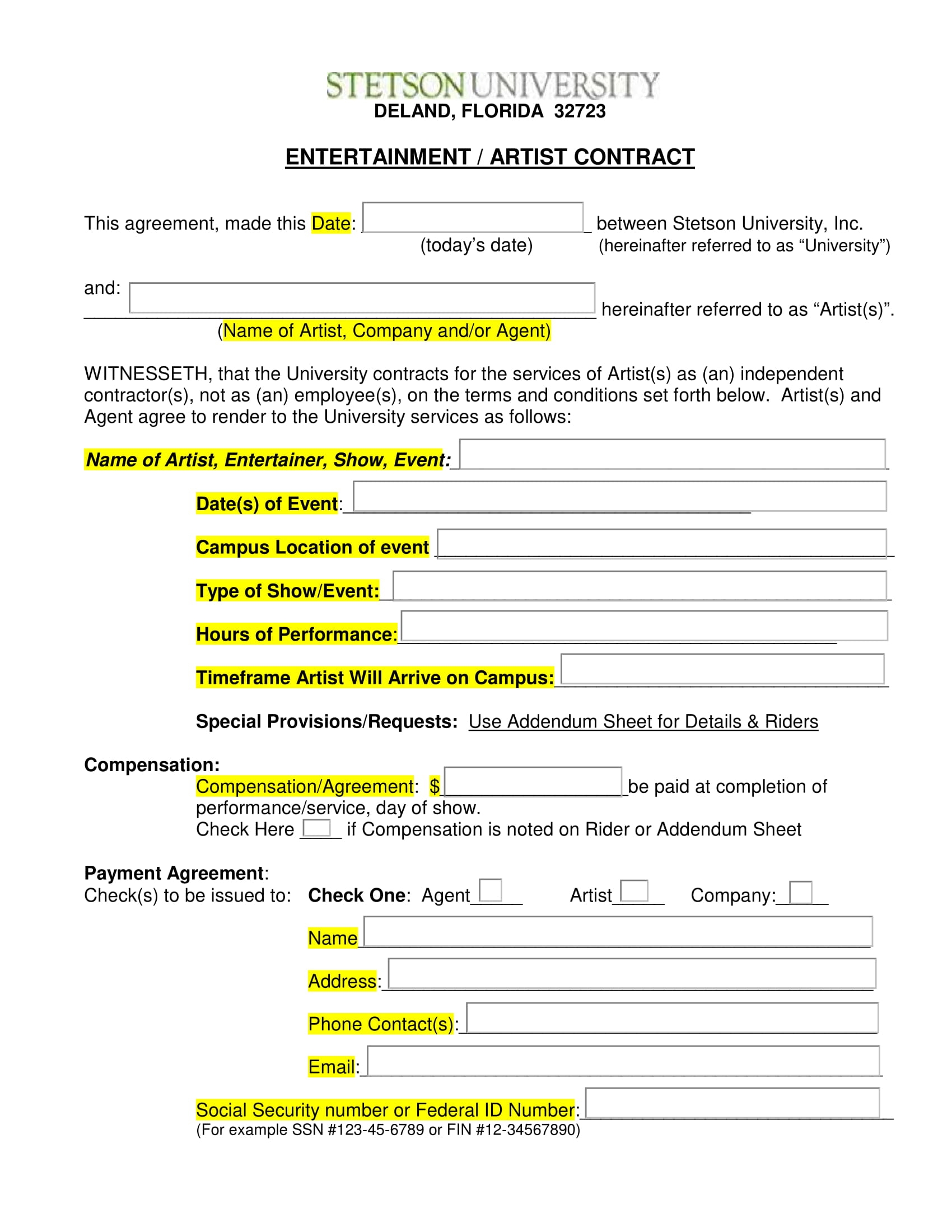 FREE 3 Entertainment Contract Forms In PDF