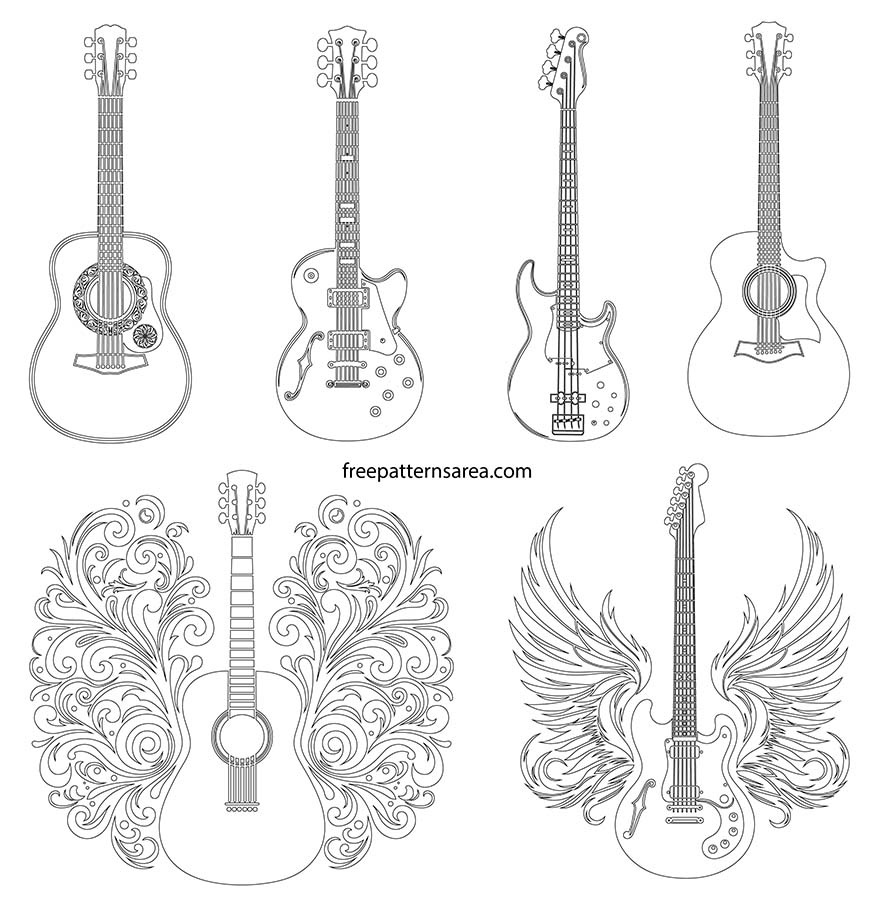 Free Acoustic U0026 Electric Guitar Vector Designs For Music Projects FreePatternsArea