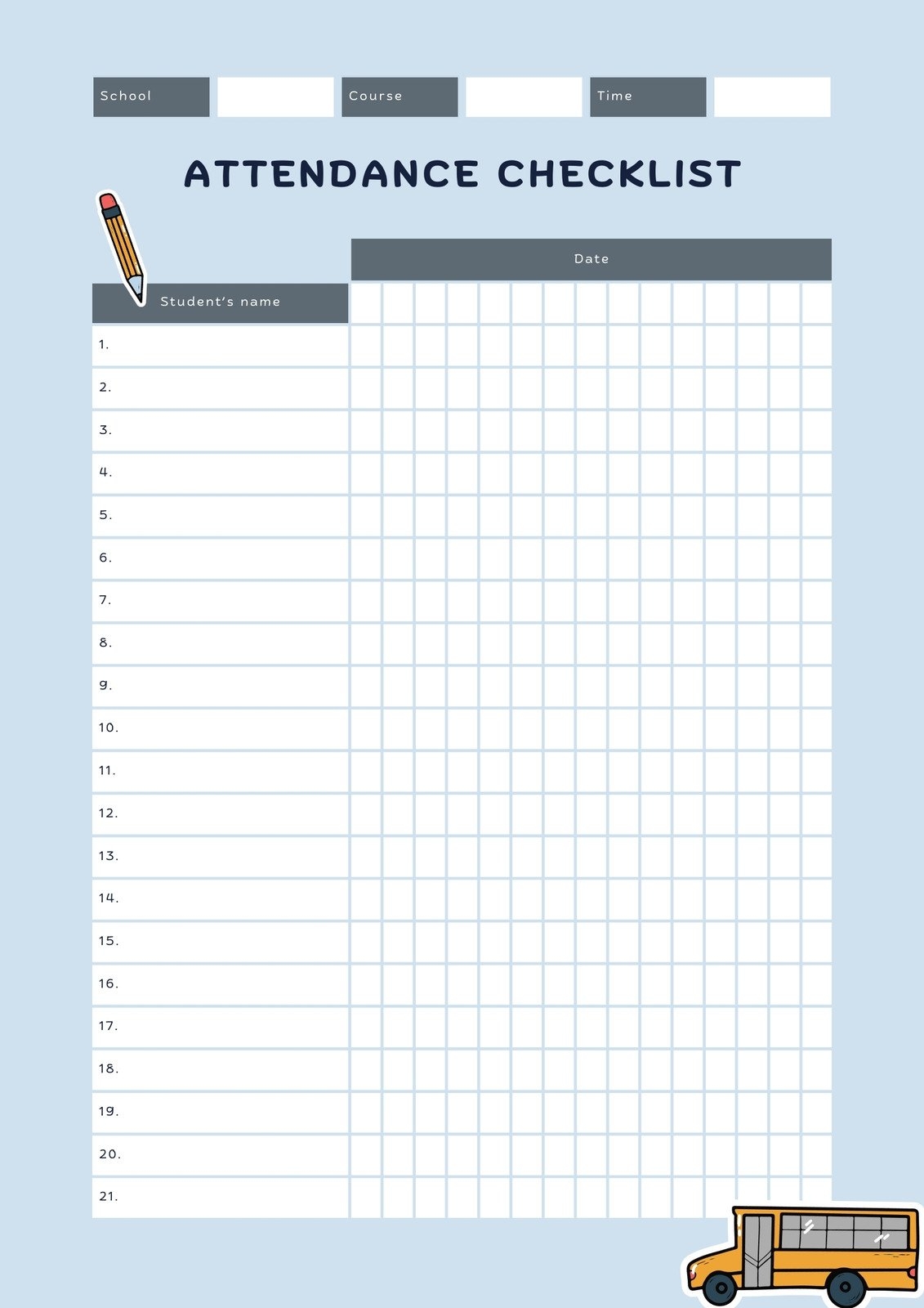 Free Printable Attendance Sheet Template Free Printable Attendance Sheet Template