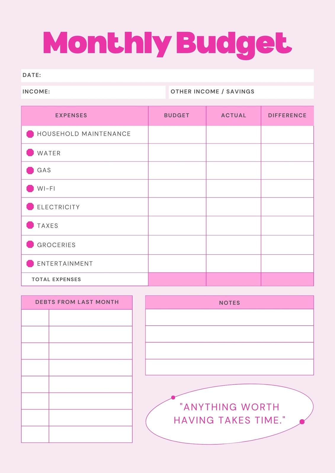 Free Printable Monthly Budget Templates