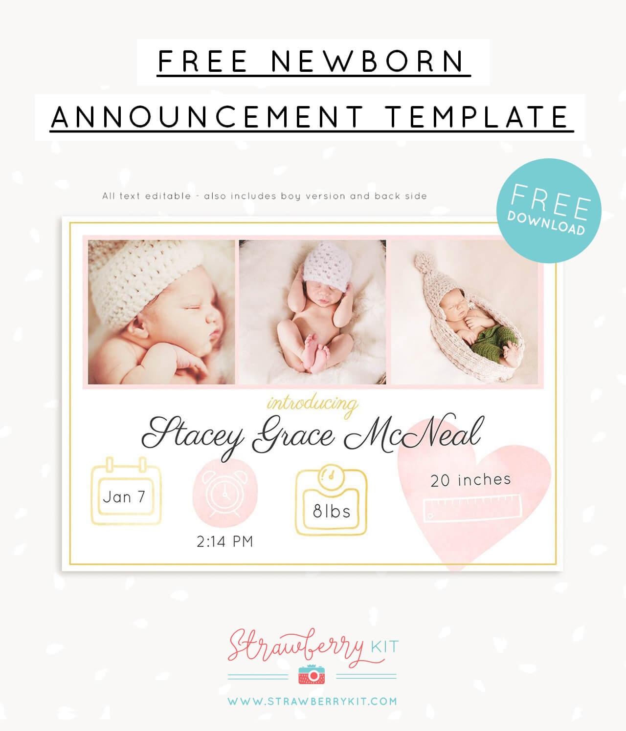 Free Birth Announcement Template For Photoshop Strawberry Kit Free Birth Announcement Template For Photoshop Strawberry Kit