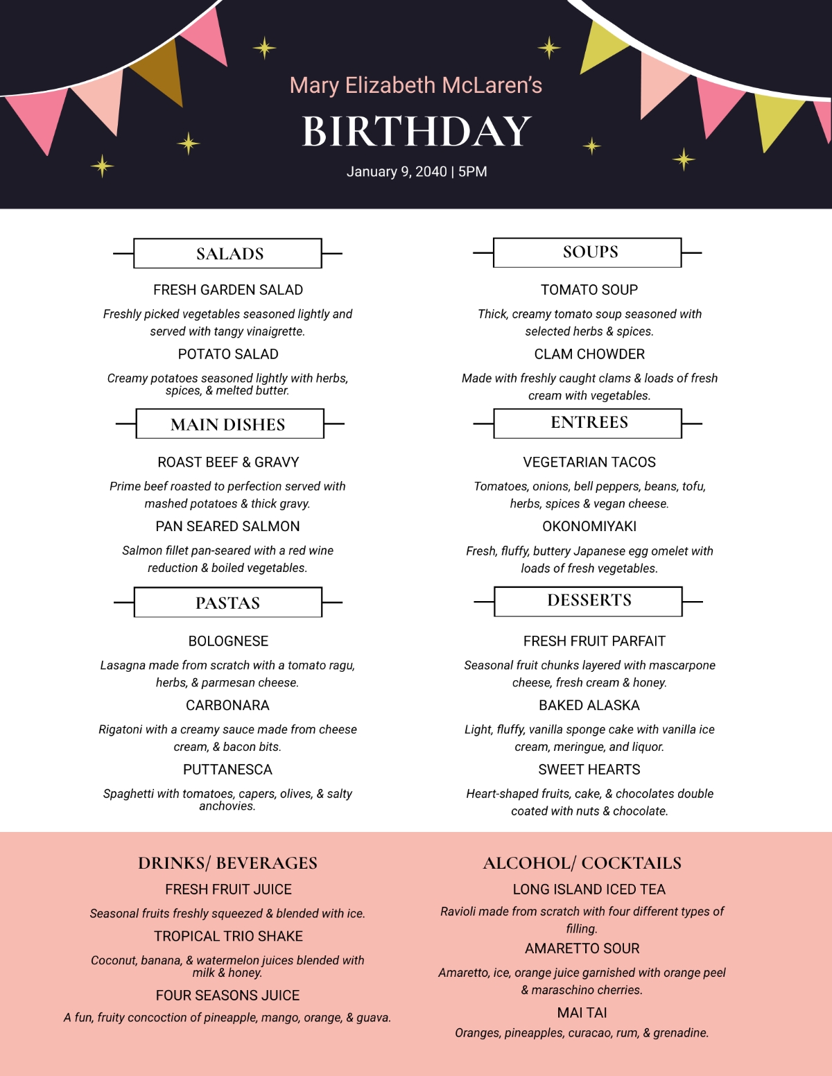 Free Birthday Menu Templates Editable And Printable Free Birthday Menu Templates Editable And Printable