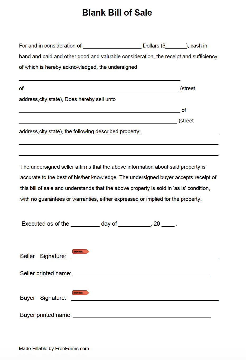 Free Blank Bill Of Sale Form PDF Free Blank Bill Of Sale Form PDF