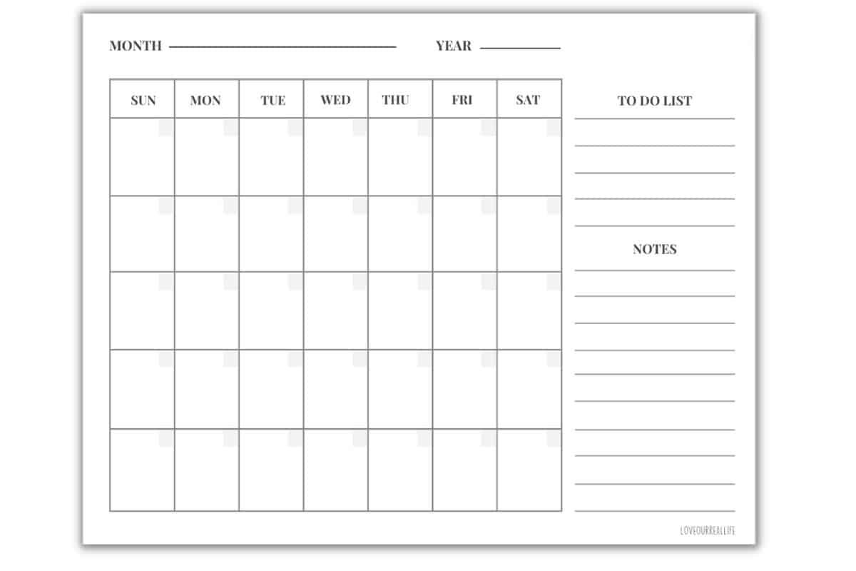 Calendar Template Free Printable