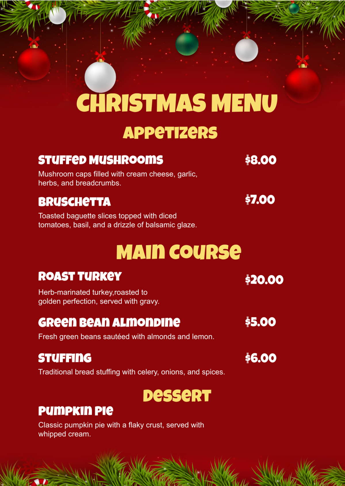 Free Christmas Menu Templates Editable And Printable