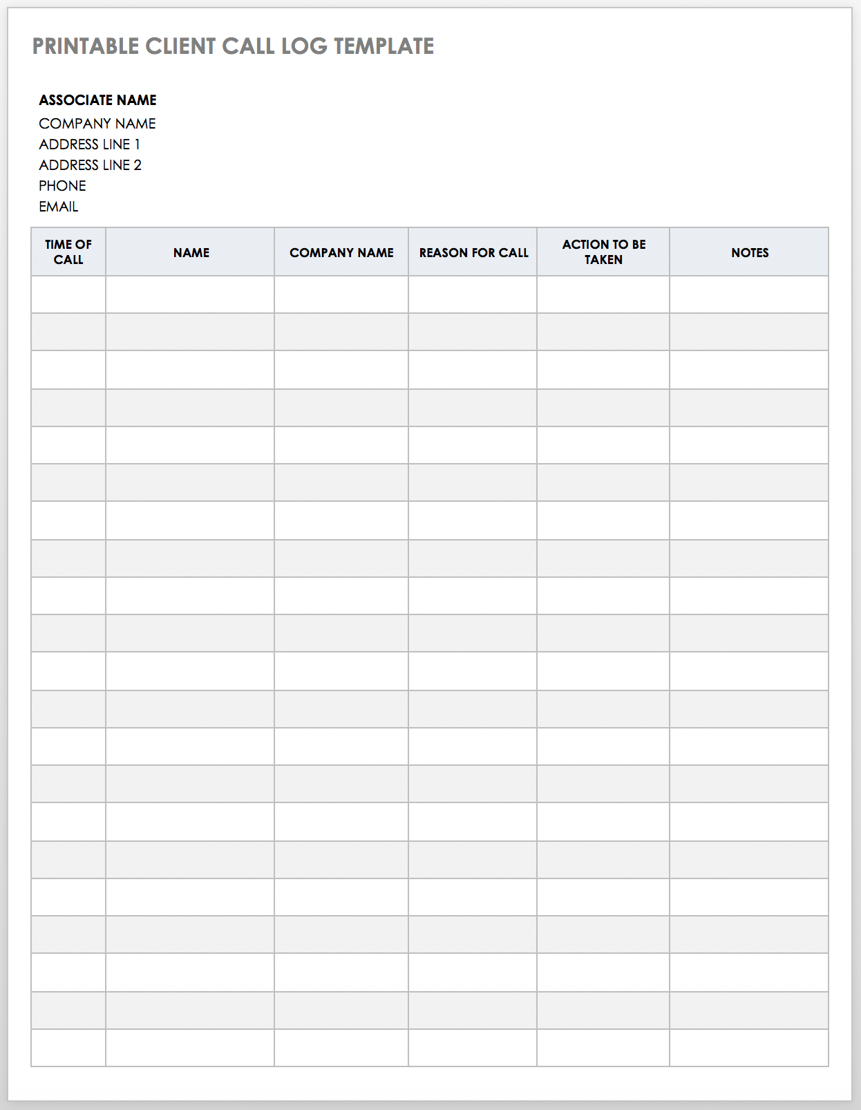 Free Client Call Log Templates Smartsheet