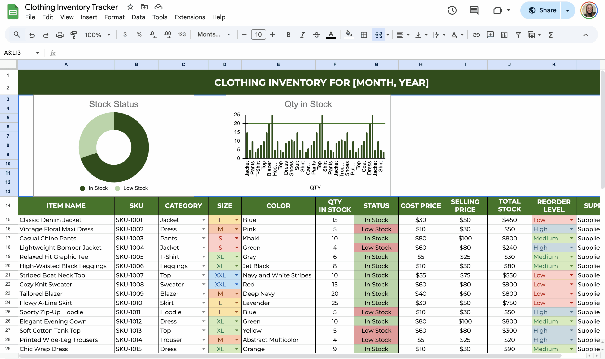 Free Printable Clothing Inventory Template