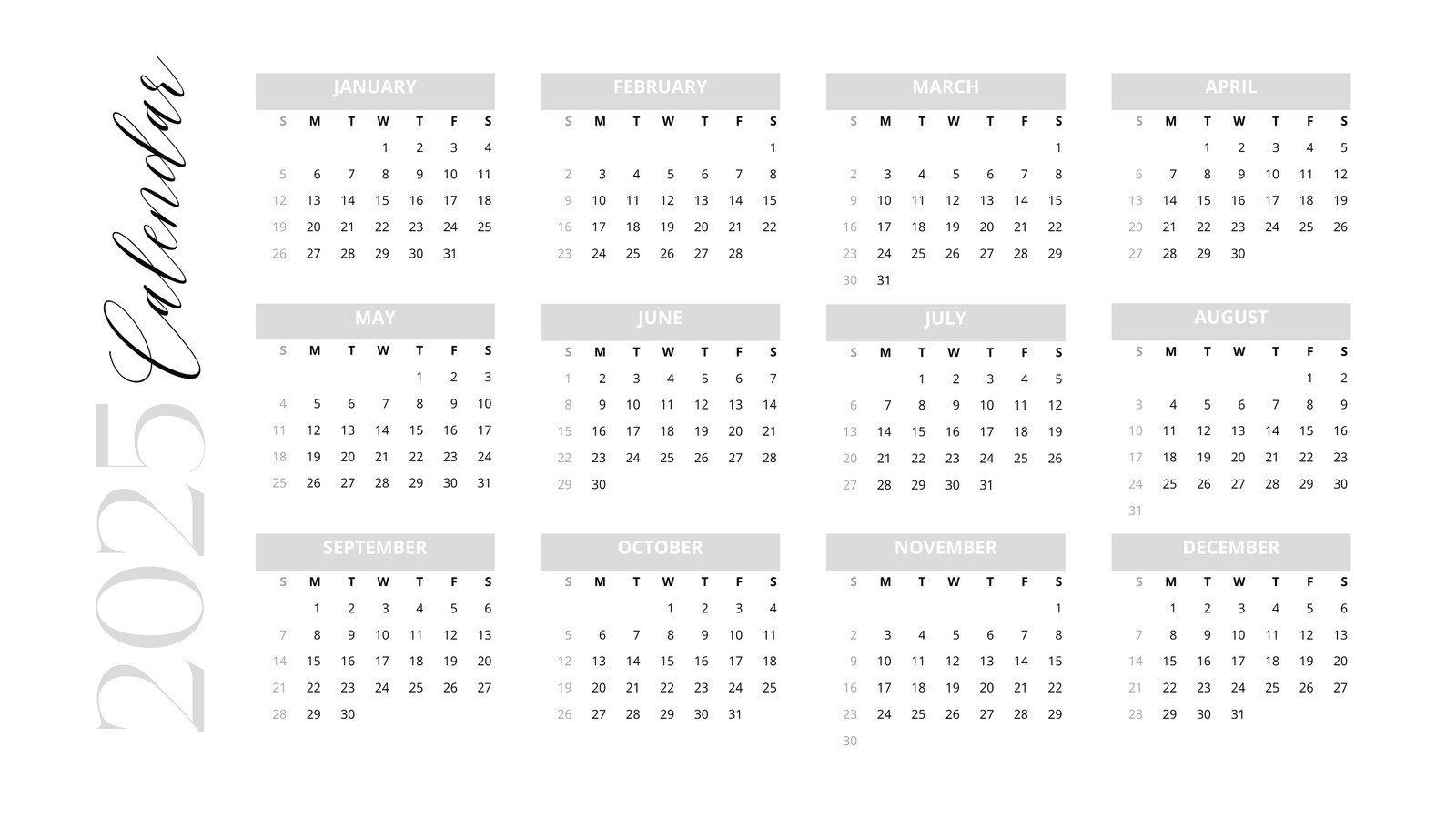 Free Printable 12 Month Calendar Template