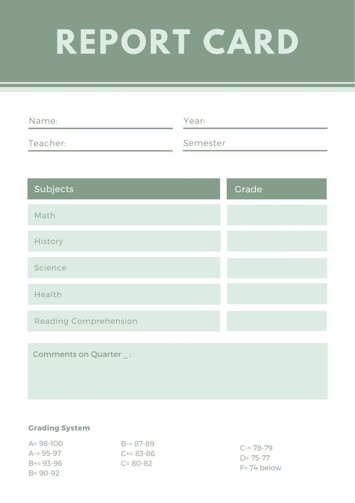 Free Custom Printable Homeschool Report Card Templates Canva