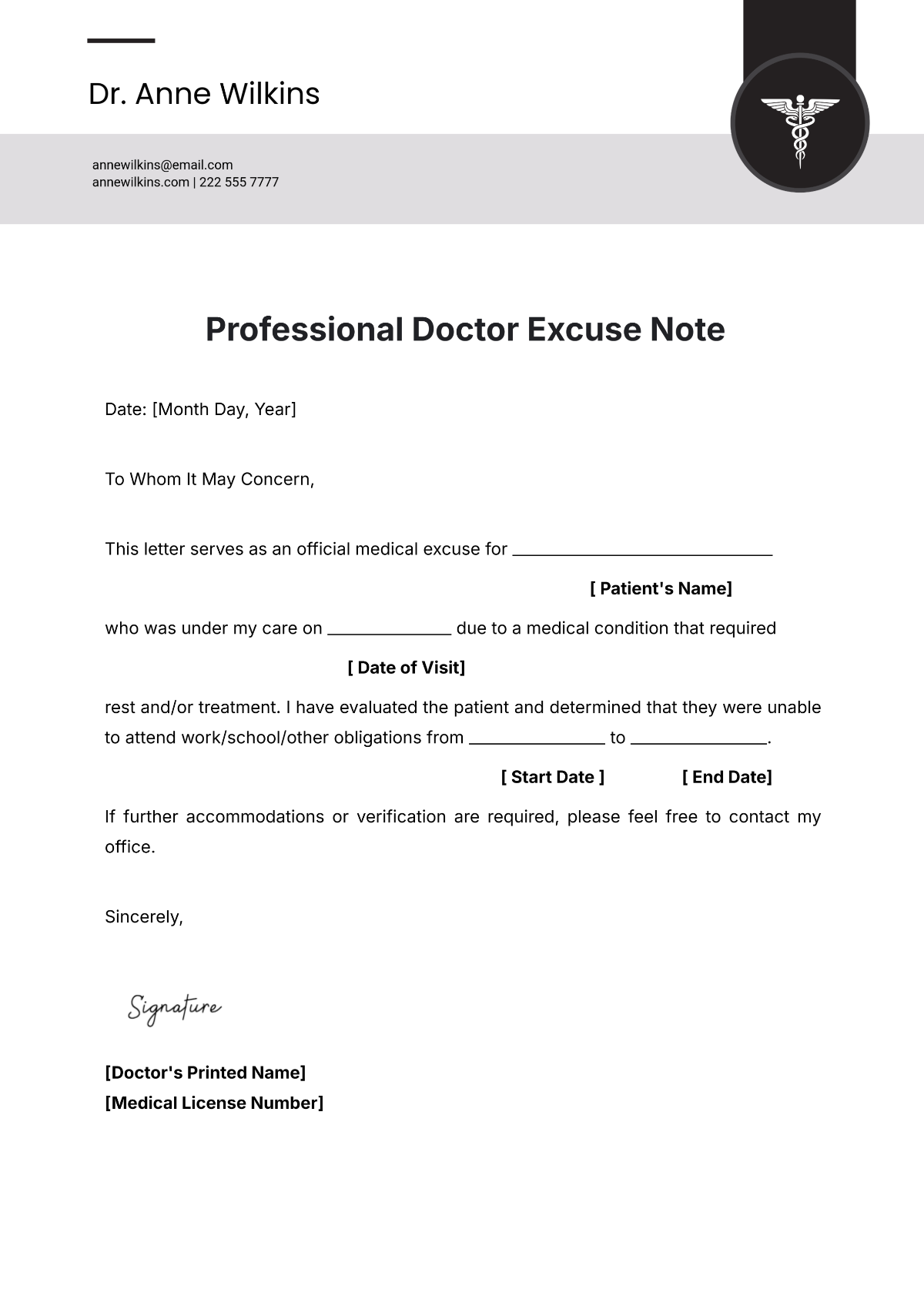 Free Printable Work Excuse Template